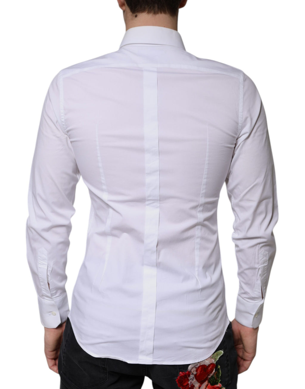 Chemise habillée blanche en coton pour homme de Dolce & Gabbana, avec détails dorés élégants.