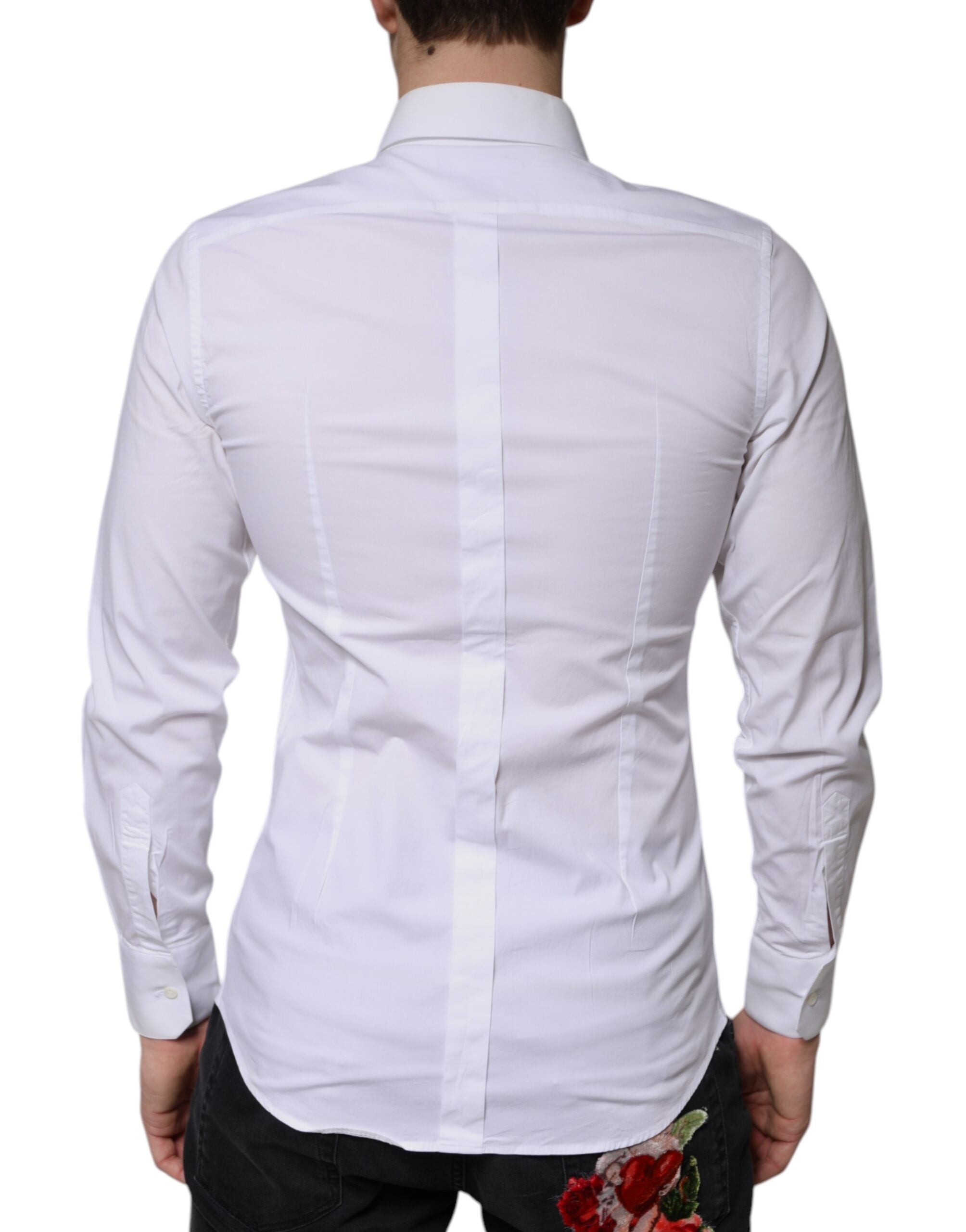 Chemise habillée blanche en coton pour homme de Dolce & Gabbana, avec détails dorés élégants.