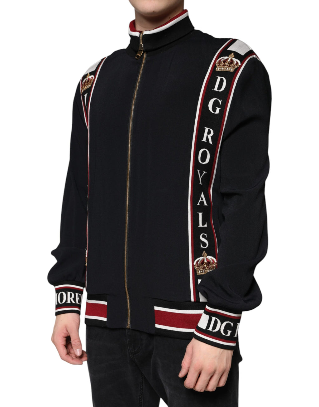 Sweat-shirt Dolce & Gabbana DG King noir avec fermeture éclair intégrale, look décontracté et style élégant.