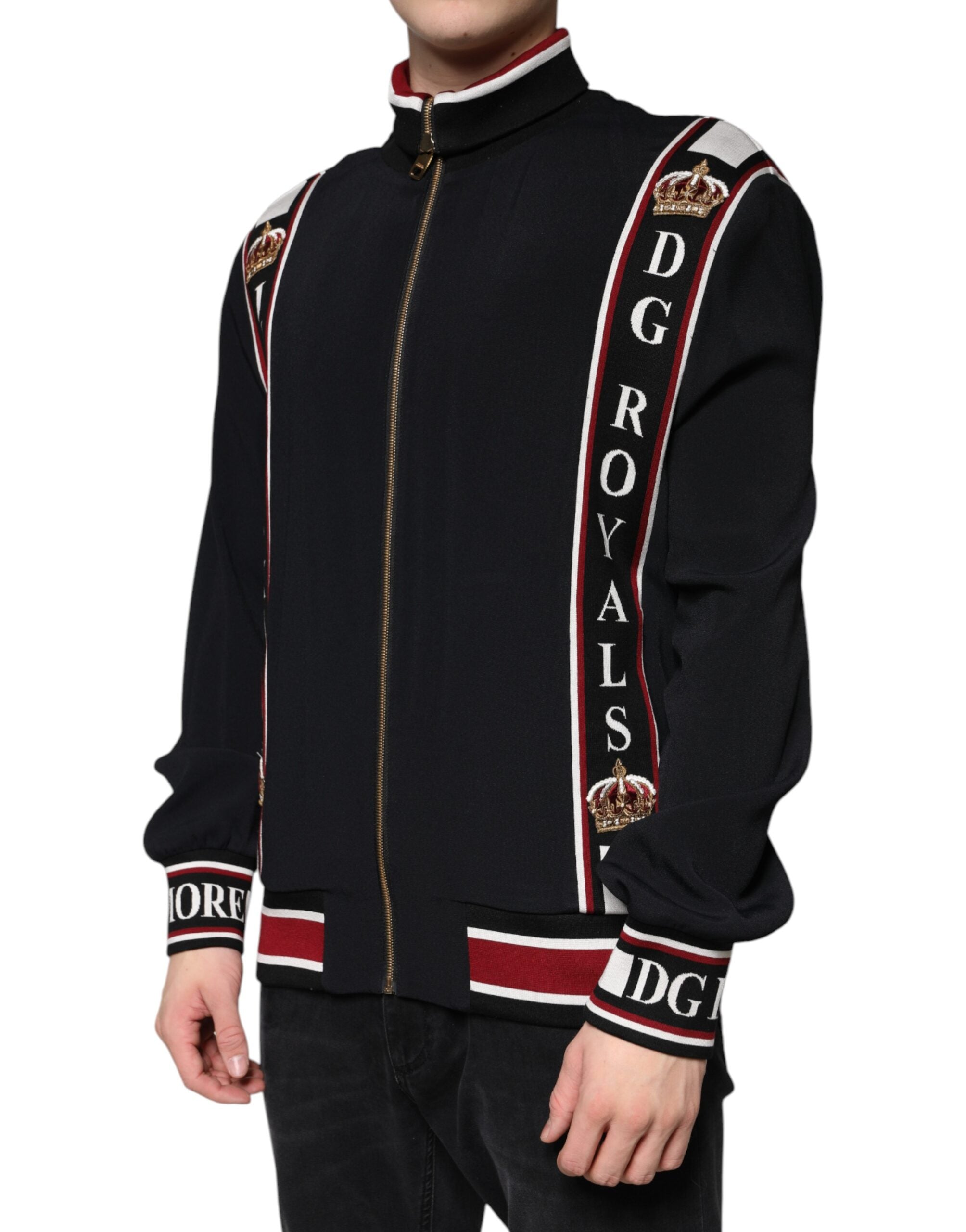 Sweat-shirt Dolce & Gabbana DG King noir avec fermeture éclair intégrale, look décontracté et style élégant.