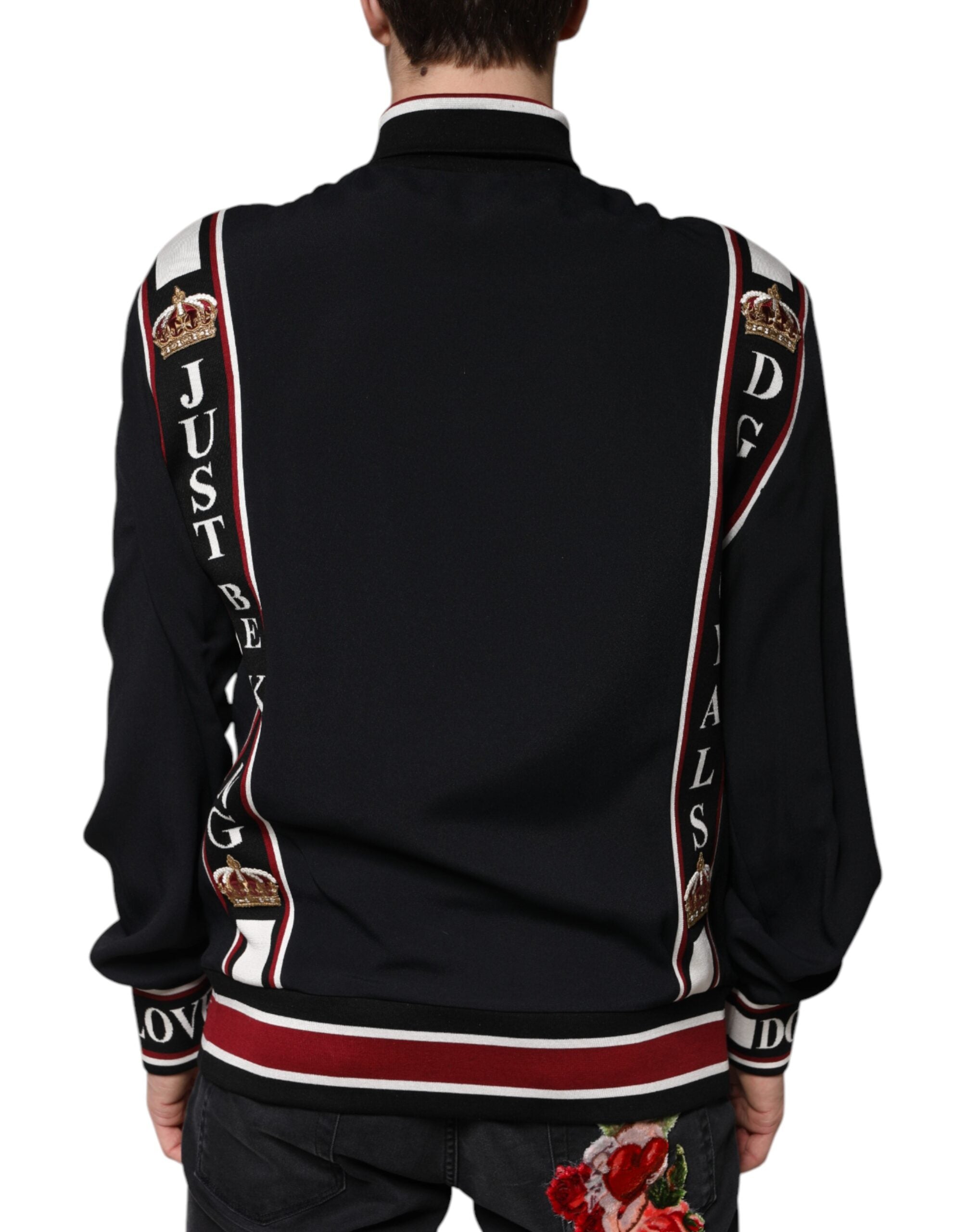 Sweat-shirt Dolce & Gabbana DG King noir à fermeture éclair pleine, style décontracté et moderne, visible en détail dans l'image.