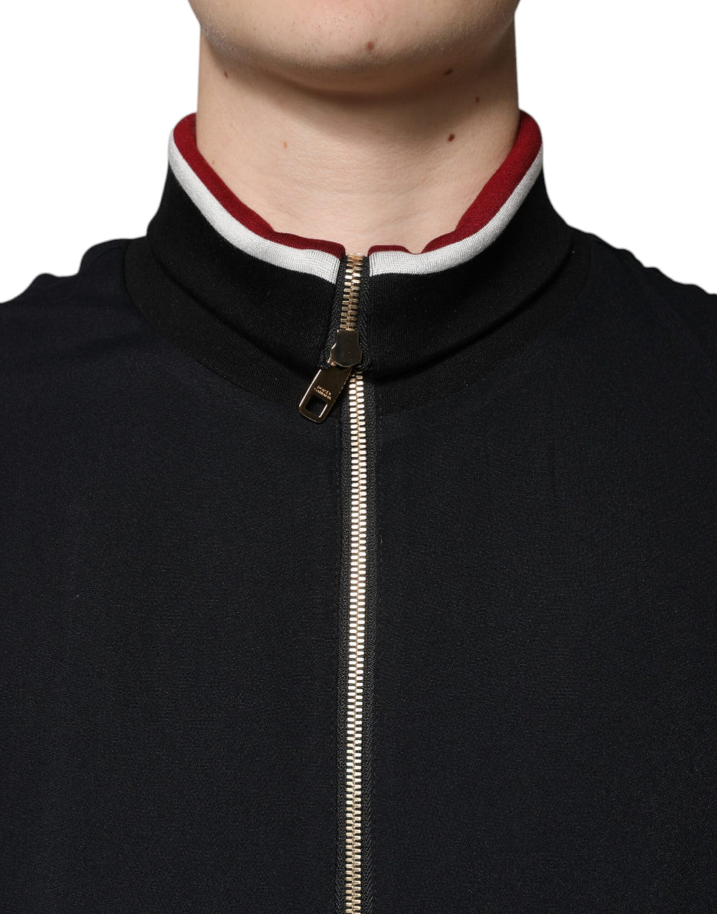 Sweat-shirt zippé Dolce & Gabbana noir DG King en coton avec logo sur la poitrine, col montant et manches longues.