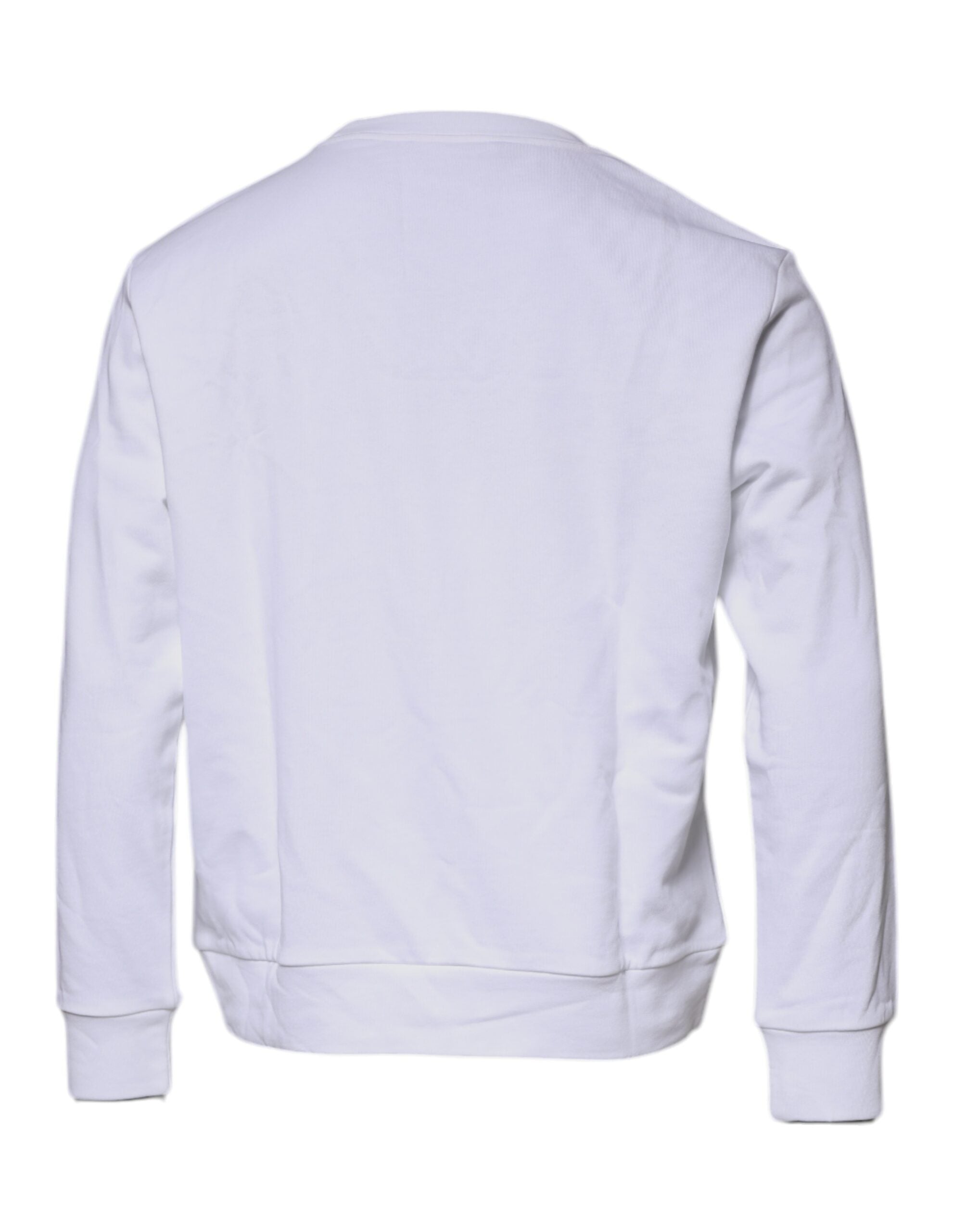 Pull-over blanc Versace avec broderie Medusa sur le col ras du cou, en coton doux, à la mode et élégant.