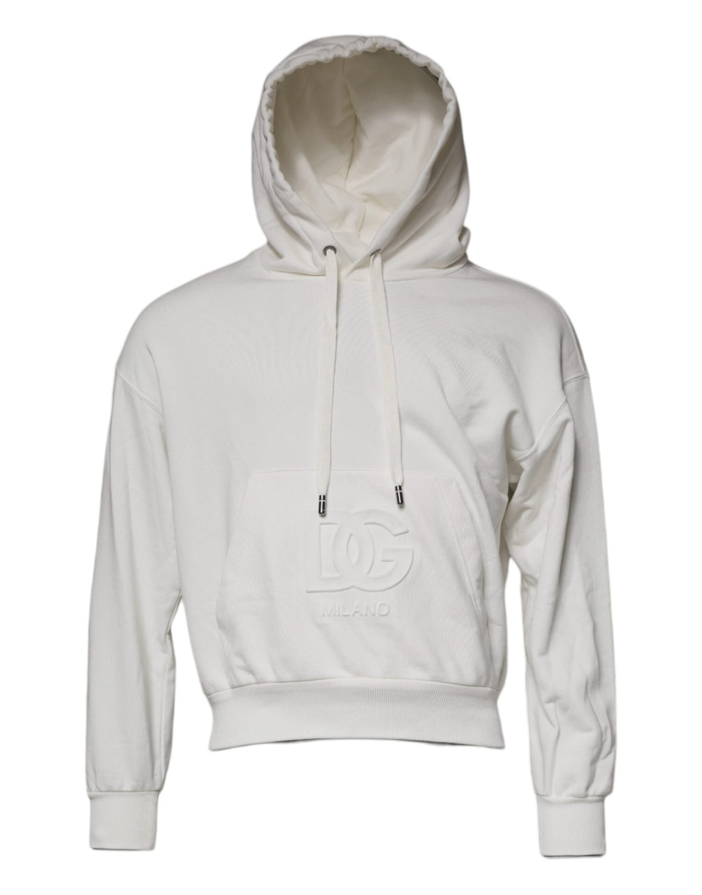 Pull à capuche blanc Dolce & Gabbana avec logo, sweatshirt pour homme, style décontracté et élégant, en tissu confortable.