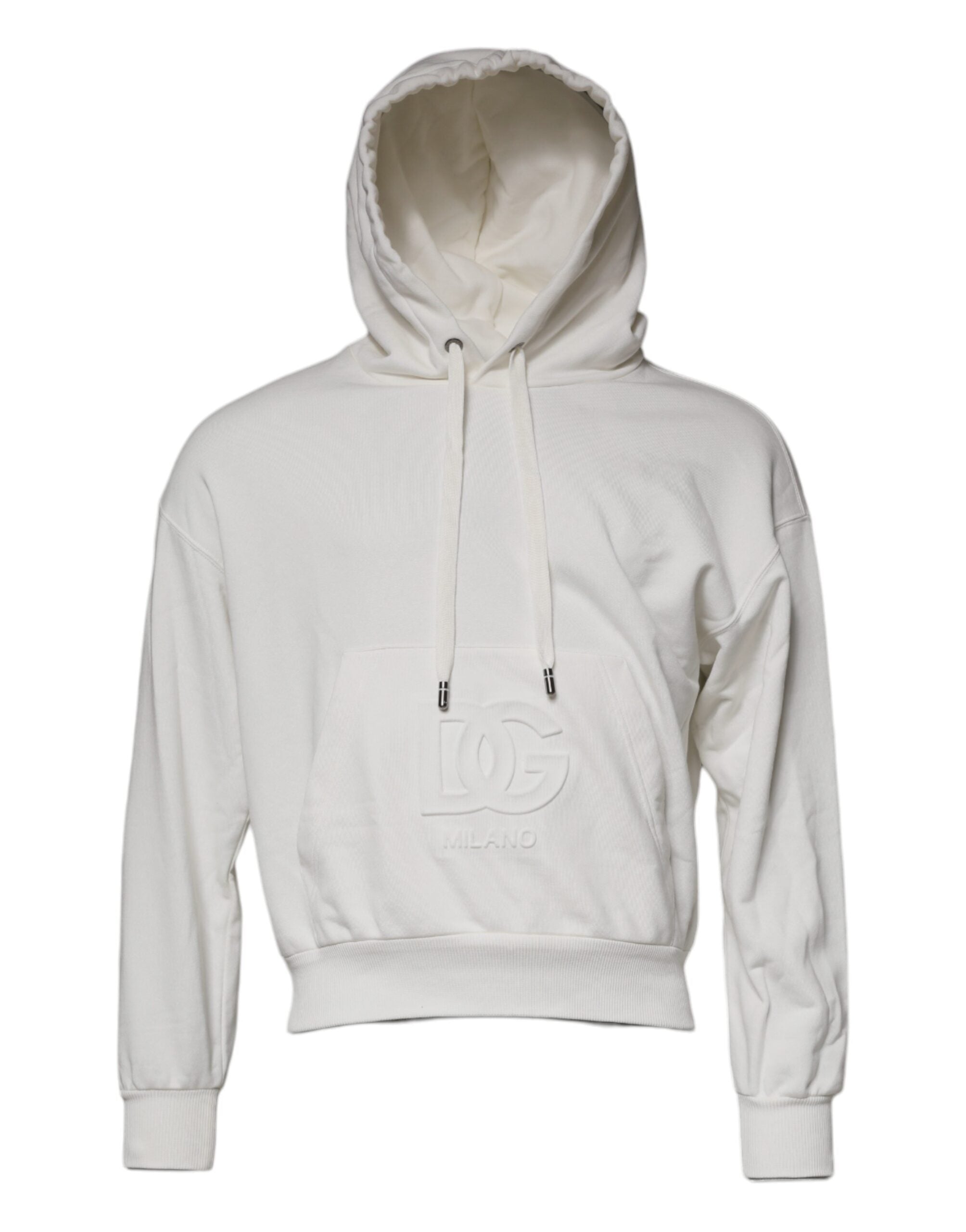 Pull à capuche blanc Dolce & Gabbana avec logo, sweatshirt pour homme, style décontracté et élégant, en tissu confortable.