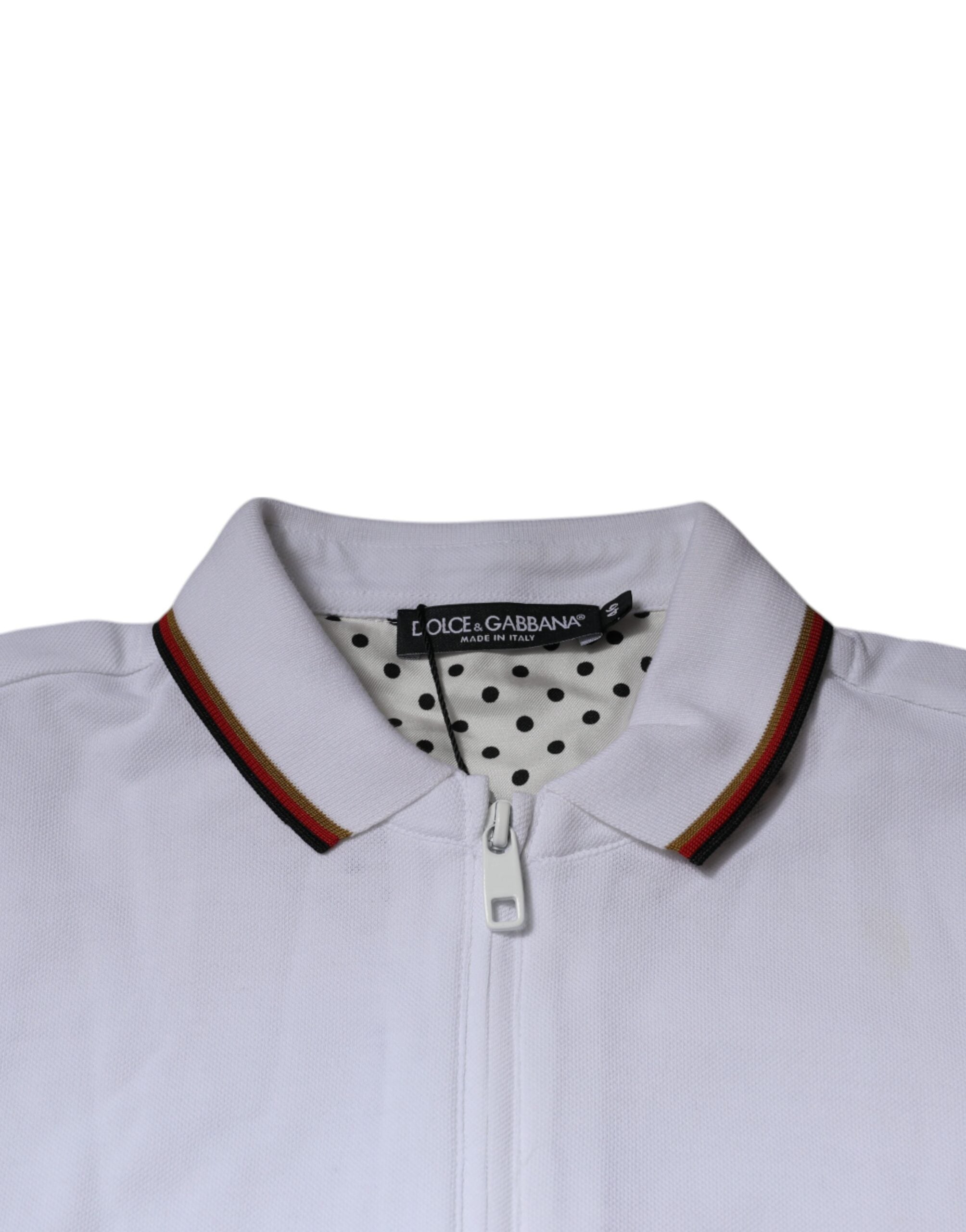 Sweatshirt Dolce & Gabbana pour homme, col montant, zip complet, en coton blanc, avec motif couronne sur le devant.