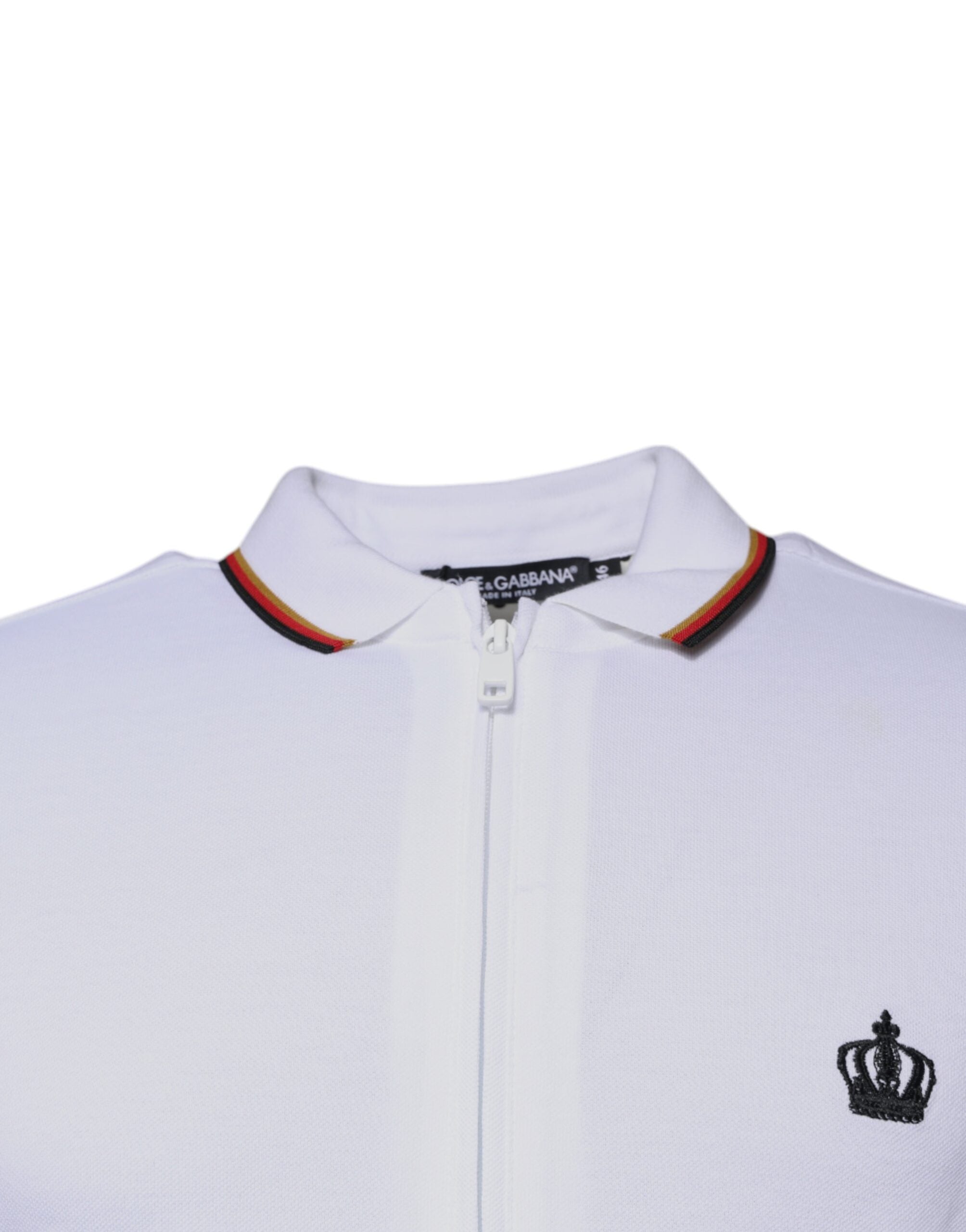 Sweatshirt blanc Dolce & Gabbana pour homme avec fermeture éclair, col orné d'une couronne, style décontracté et élégant.
