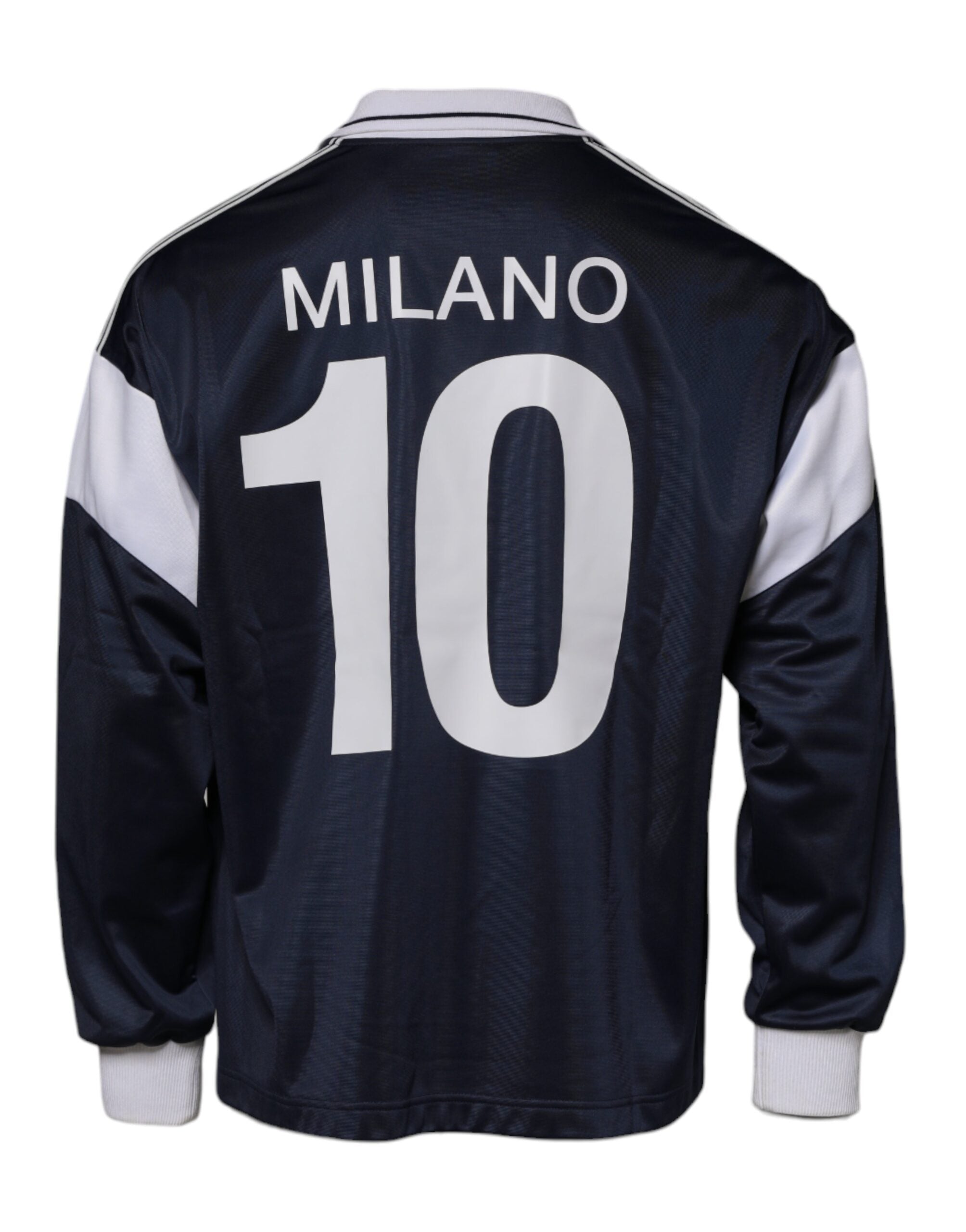 Pull à col chemise Dolce & Gabbana en jersey bleu avec logo, élégant et confortable, pour un style chic et décontracté.