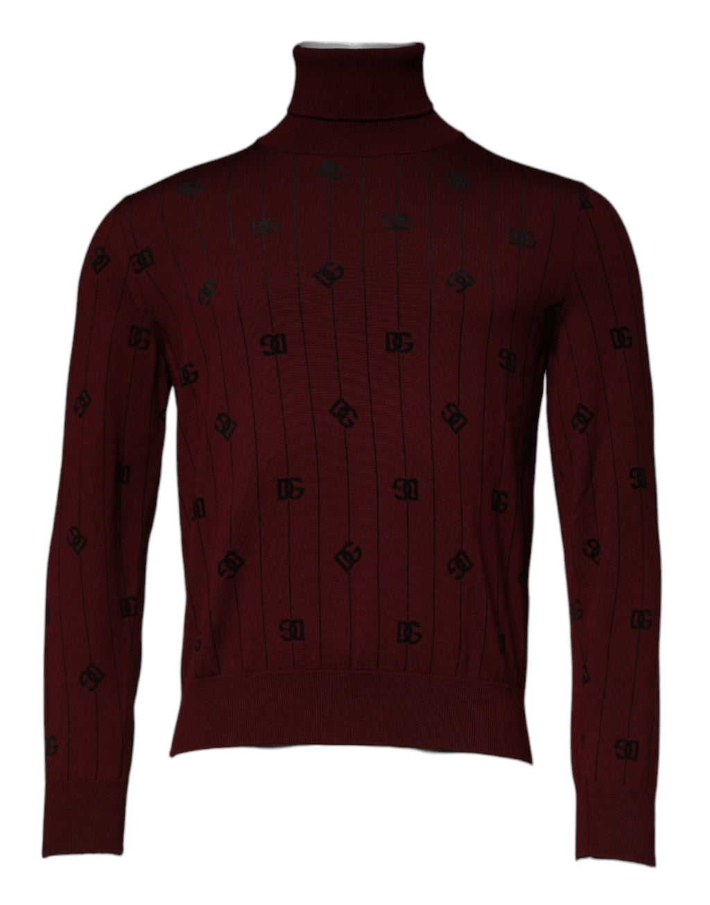 Pull en col roulé bordeaux Dolce & Gabbana avec monogramme, pull-over élégant en maille pour homme.