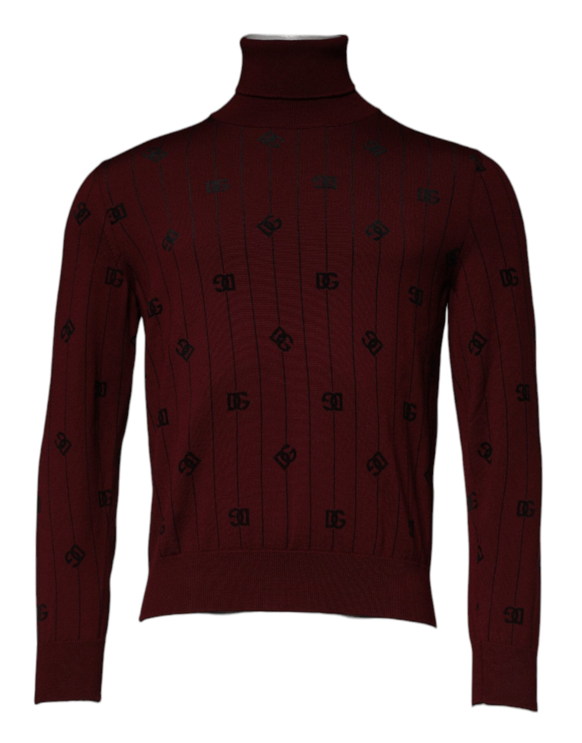 Pull en col roulé bordeaux Dolce & Gabbana avec monogramme, pull-over élégant en maille pour homme.