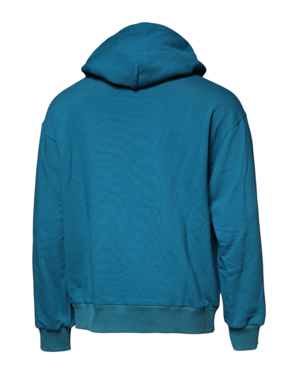 Sweat-shirt à capuche en coton bleu Dolce & Gabbana avec logo, texture douce et design décontracté visible sur l'image.