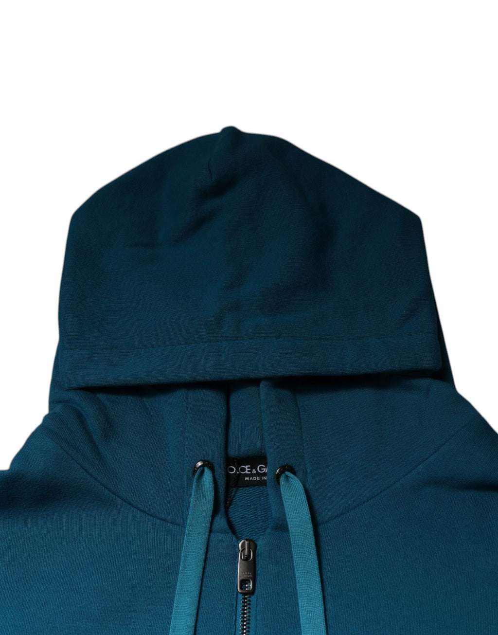 Sweat à capuche en coton bleu Dolce & Gabbana avec logo, vêtement décontracté et élégant, visible avec capuche et logo sur la poitrine.