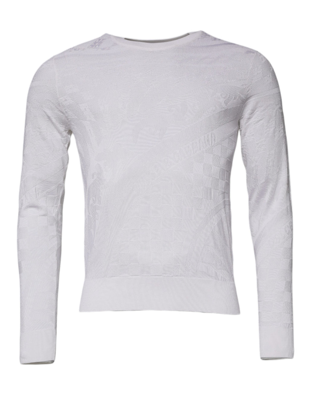 Pull homme Dolce & Gabbana en soie blanche avec col ras du cou, manches longues et coupe classique.