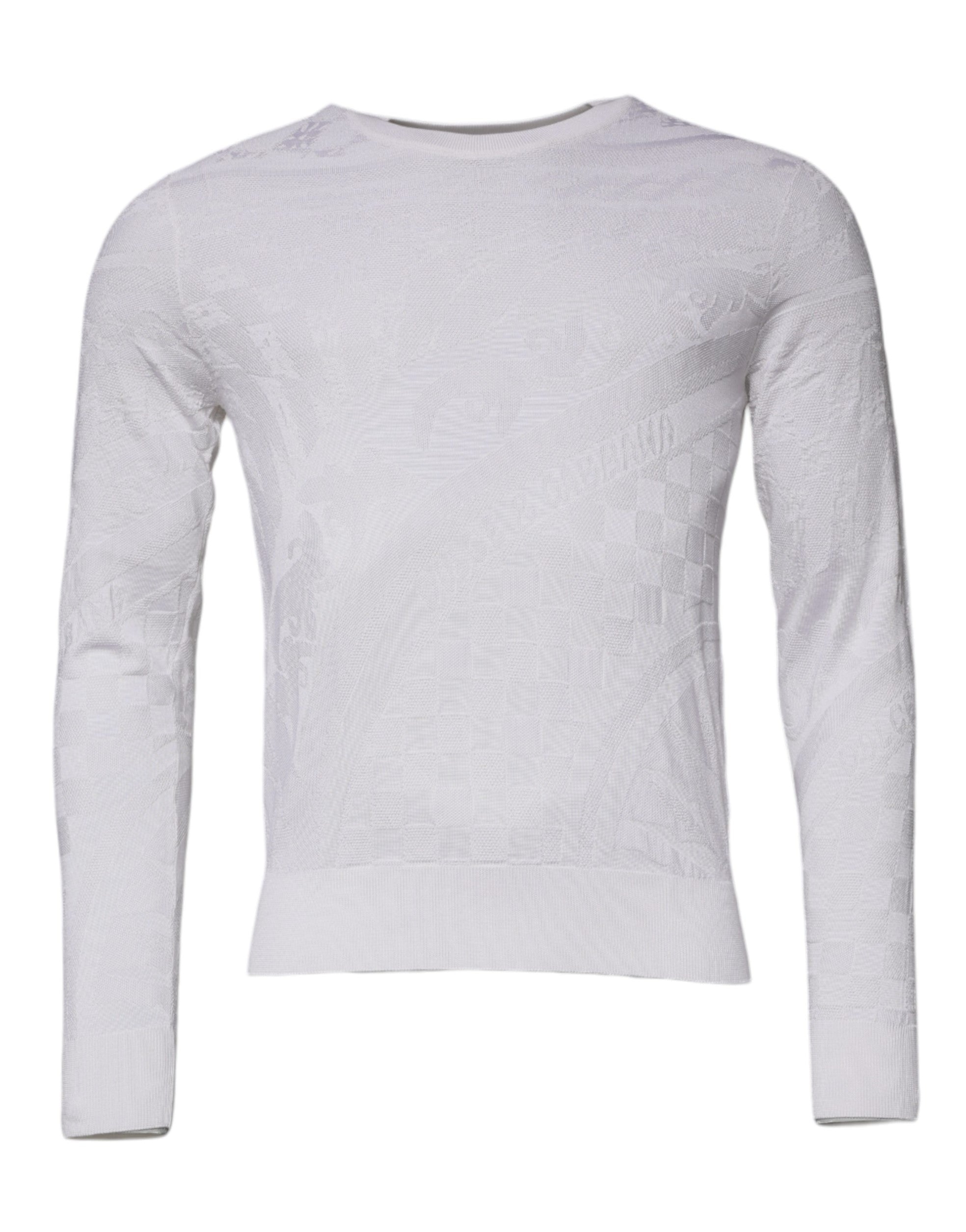 Pull homme Dolce & Gabbana en soie blanche avec col ras du cou, manches longues et coupe classique.