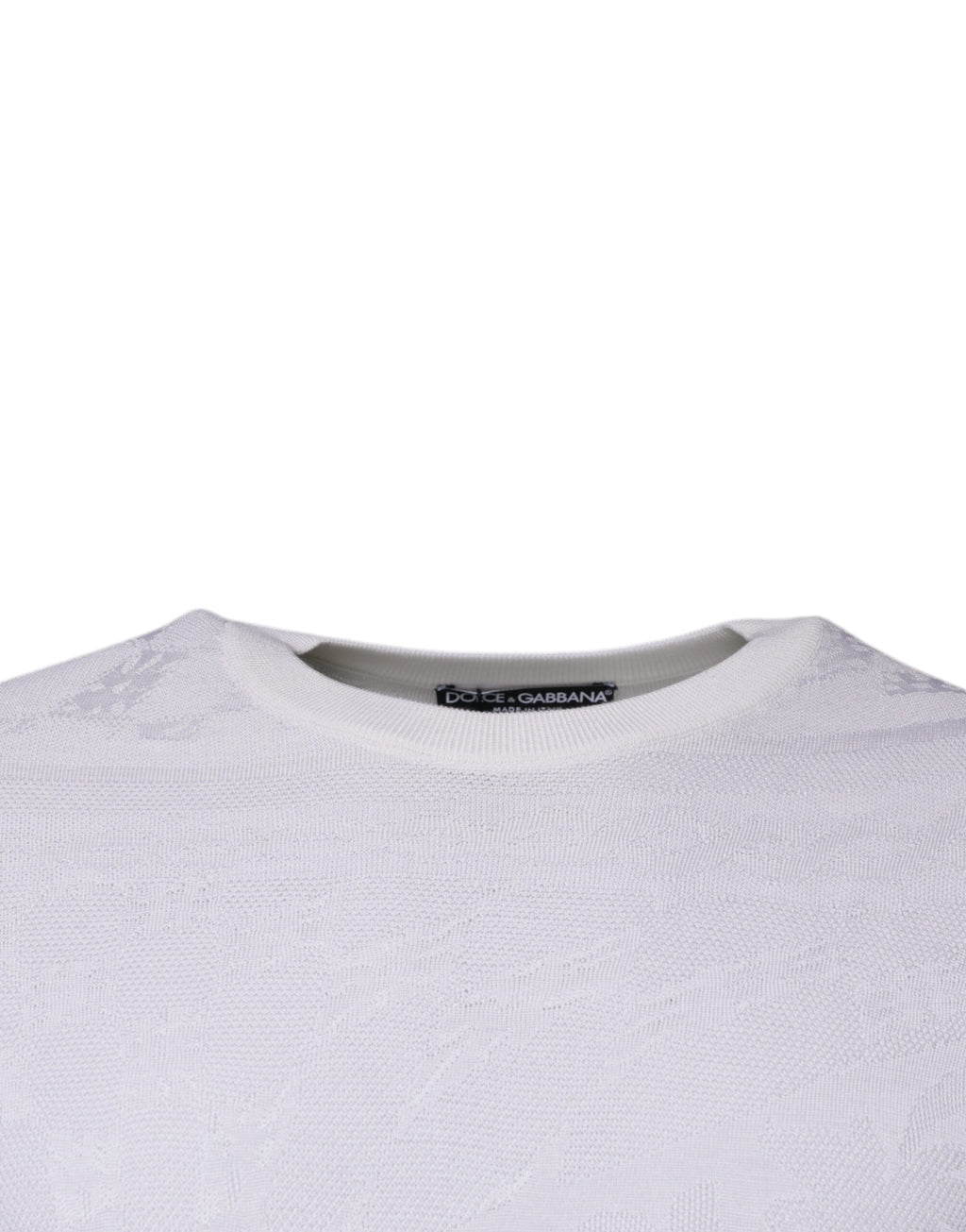 Pull-over homme en soie blanche Dolce & Gabbana, col ras du cou, pull élégant avec finition soignée.