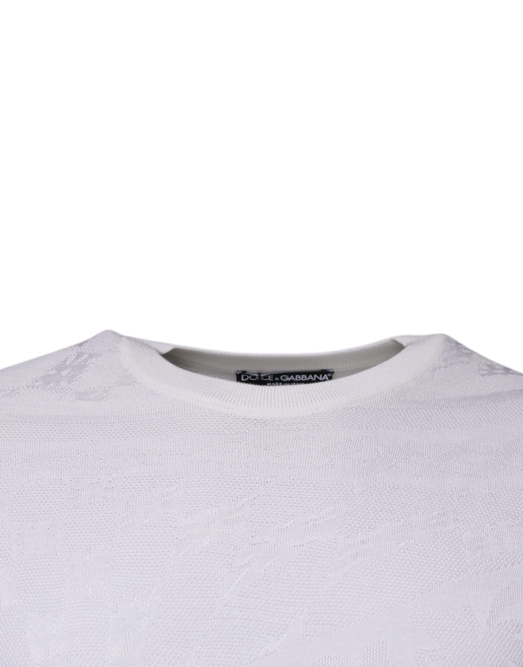 Pull-over homme en soie blanche Dolce & Gabbana, col ras du cou, pull élégant avec finition soignée.