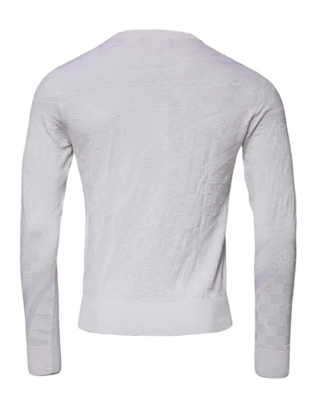 Pull homme Dolce & Gabbana en soie blanche avec col rond, élégant et confortable, visible en gros plan.