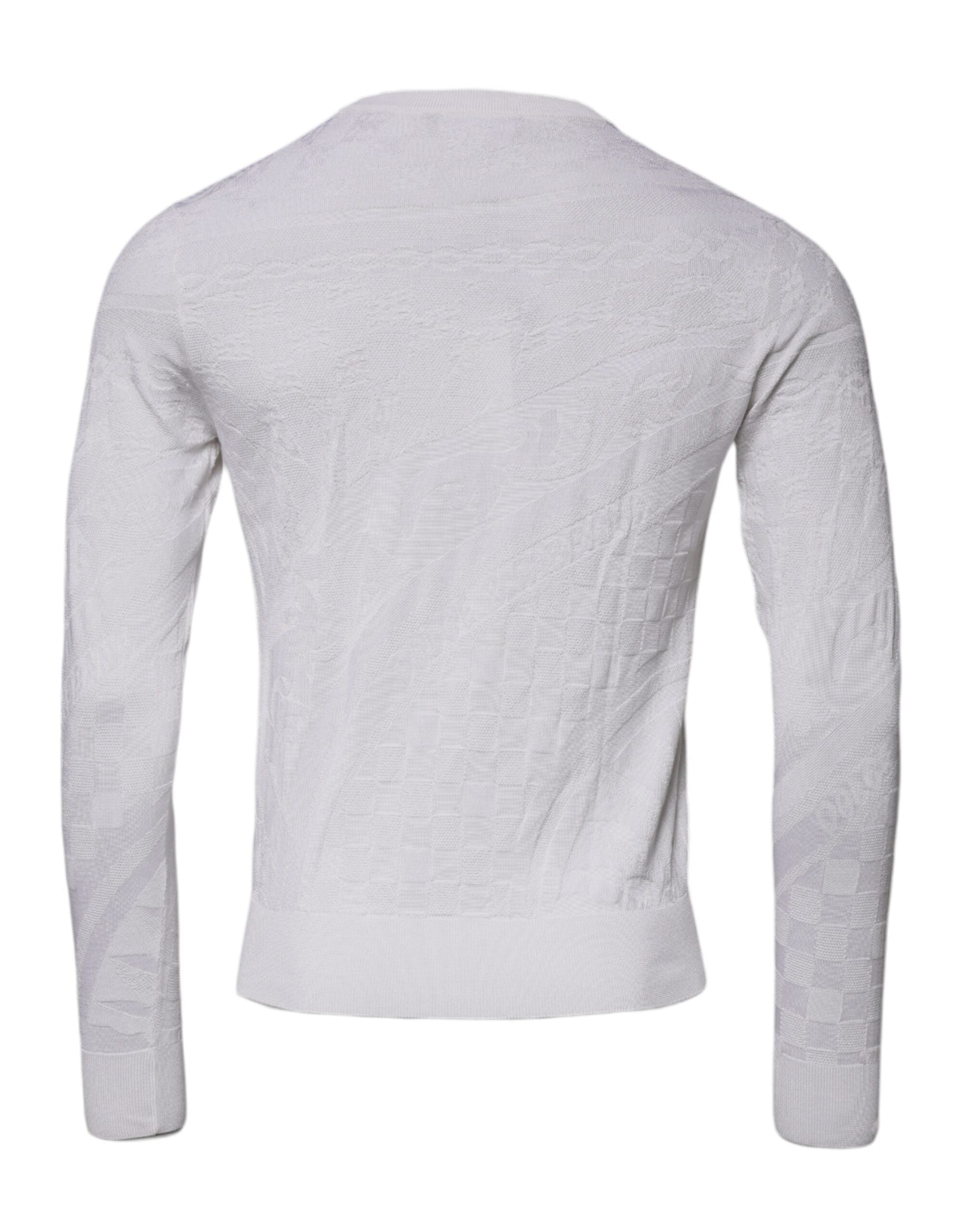 Pull homme Dolce & Gabbana en soie blanche avec col rond, élégant et confortable, visible en gros plan.