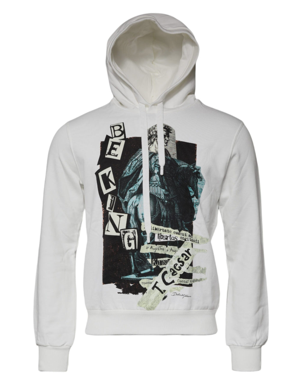 Sweat à capuche blanc en coton Dolce & Gabbana Caesar, pull-over à capuche avec logo et design épuré, vue de face.