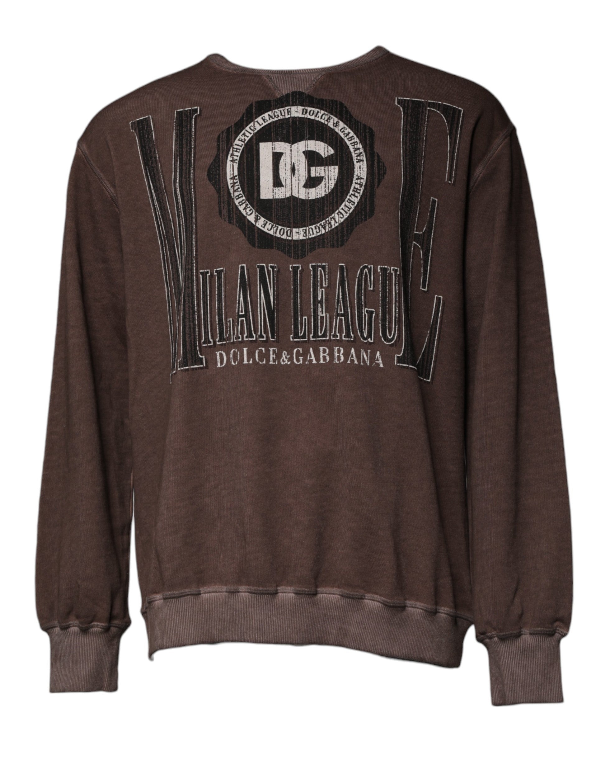 Pull gris Dolce & Gabbana à logo imprimé, col rond, en maille confortable, vue de face.