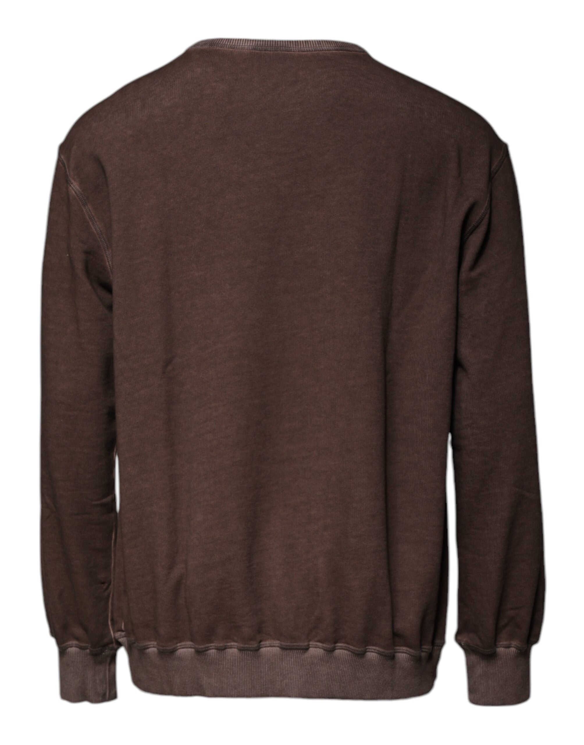 Pull à manches longues Dolce & Gabbana, pull-over marron avec logo imprimé, col ras du cou, style casual et élégant.