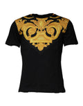 T-shirt en coton noir Versace avec imprimé Medusa et col rond, design élégant et logo visible sur le devant.
