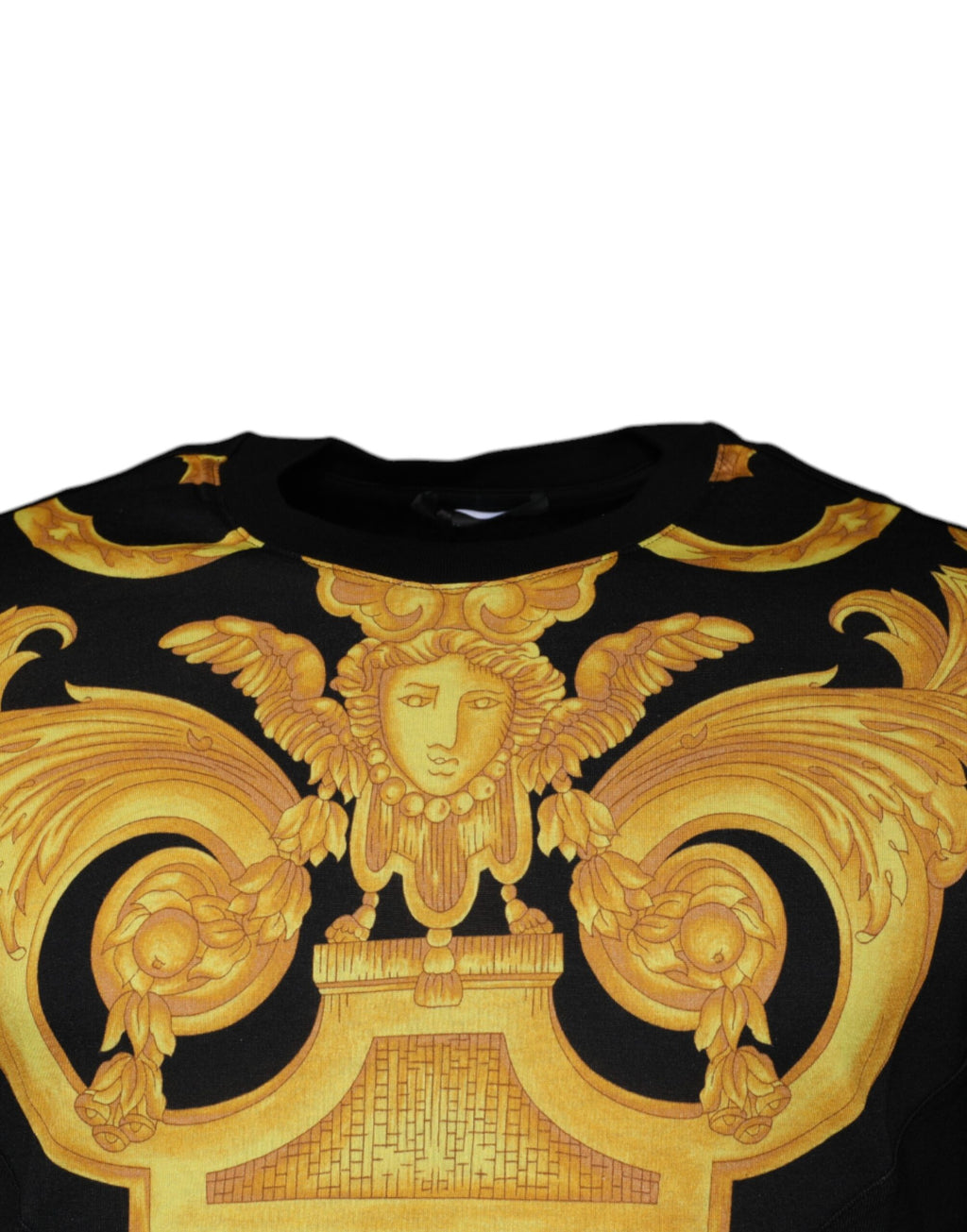T-shirt en coton noir Versace avec logo Medusa imprimé, col rond et design élégant.