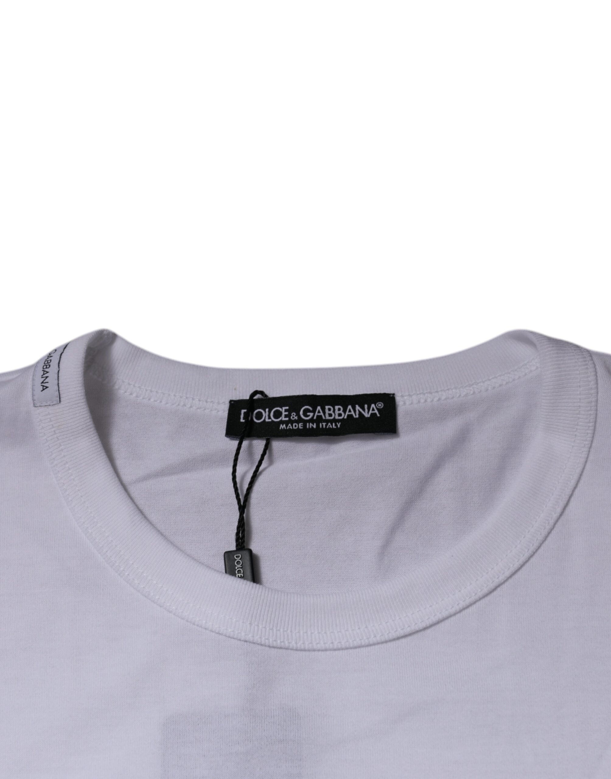 T-shirt blanc Dolce & Gabbana Panda King en coton à col rond, design original avec motif panda.
