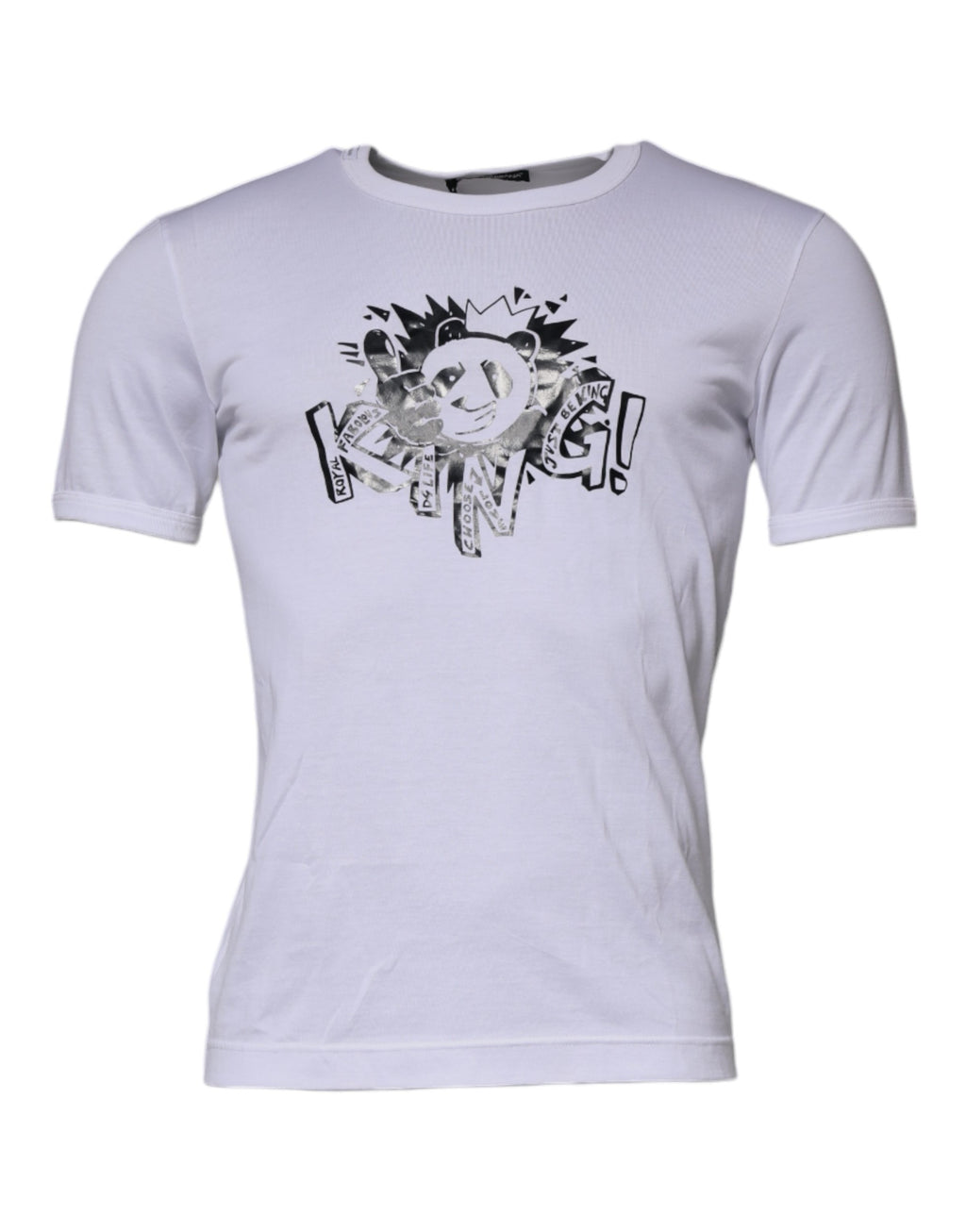 T-shirt blanc Dolce & Gabbana Panda King en coton à col rond, illustration de panda sur le devant.