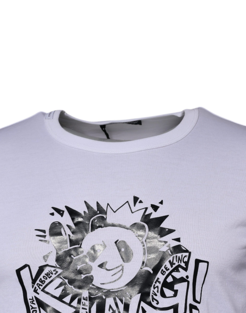 T-shirt blanc Dolce & Gabbana Panda King en coton à col rond, motif graphique, vue de face.