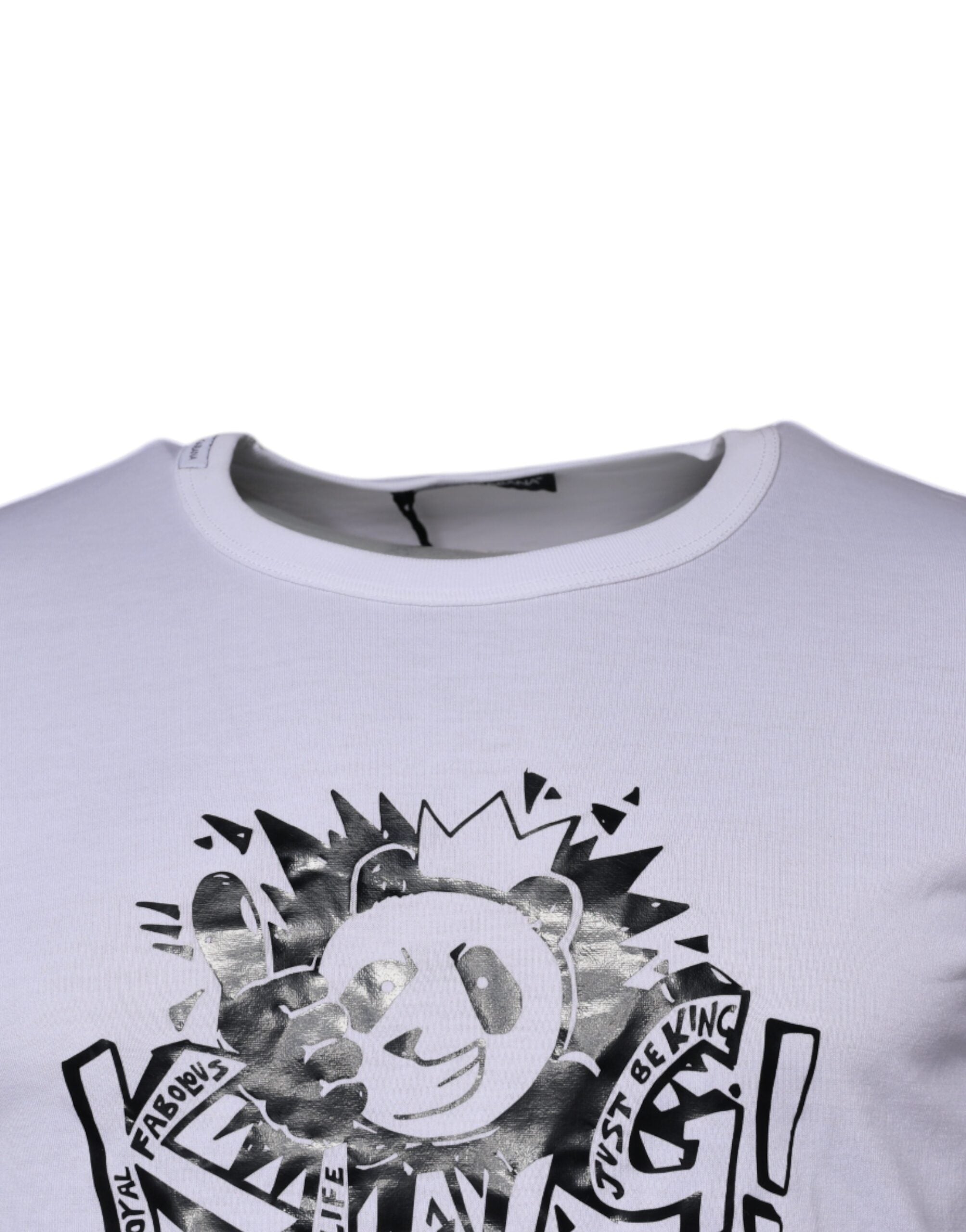 T-shirt blanc Dolce & Gabbana Panda King en coton à col rond, motif graphique, vue de face.