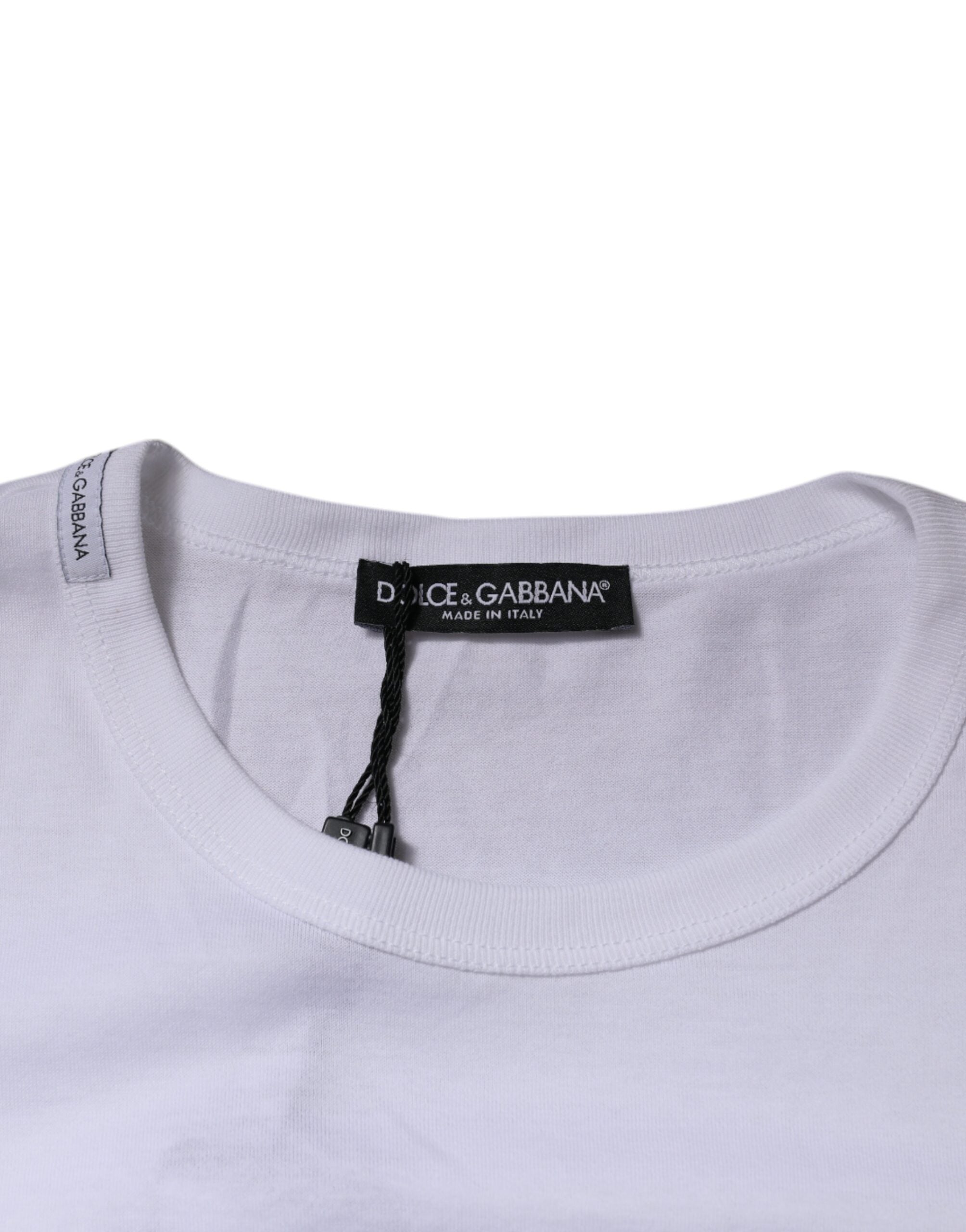 T-shirt blanc Dolce & Gabbana Panda King en coton à col rond, motif panda sur le devant, style décontracté.
