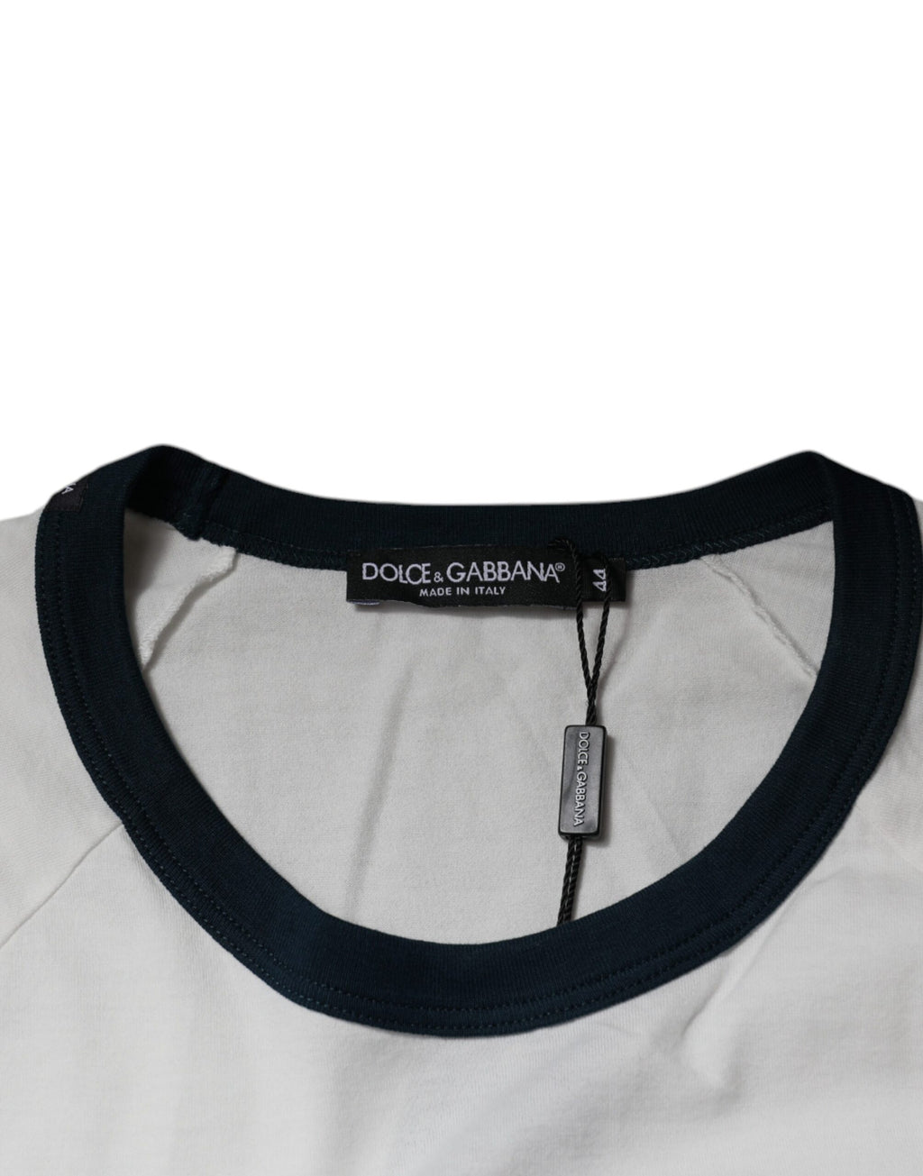 T-shirt blanc Dolce & Gabbana DG Crown en coton avec col ras du cou, vue de face, détail du design.