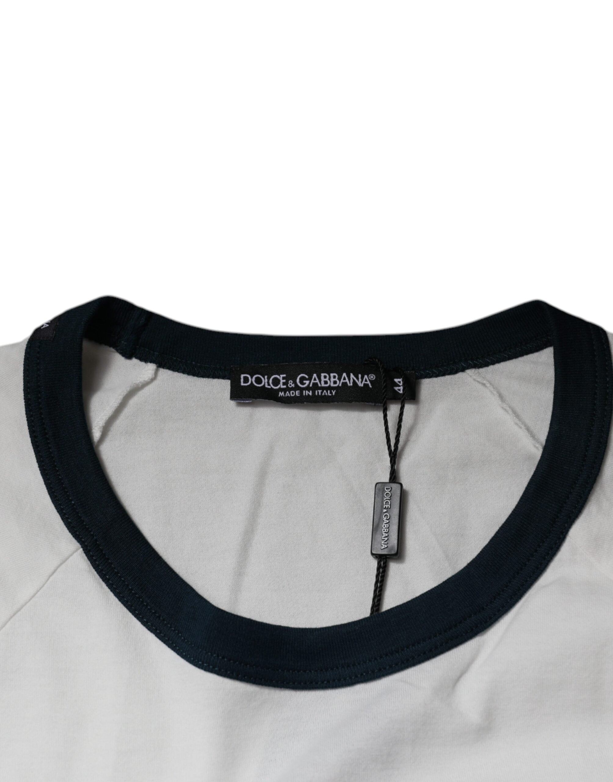 T-shirt blanc Dolce & Gabbana DG Crown en coton avec col ras du cou, vue de face, détail du design.