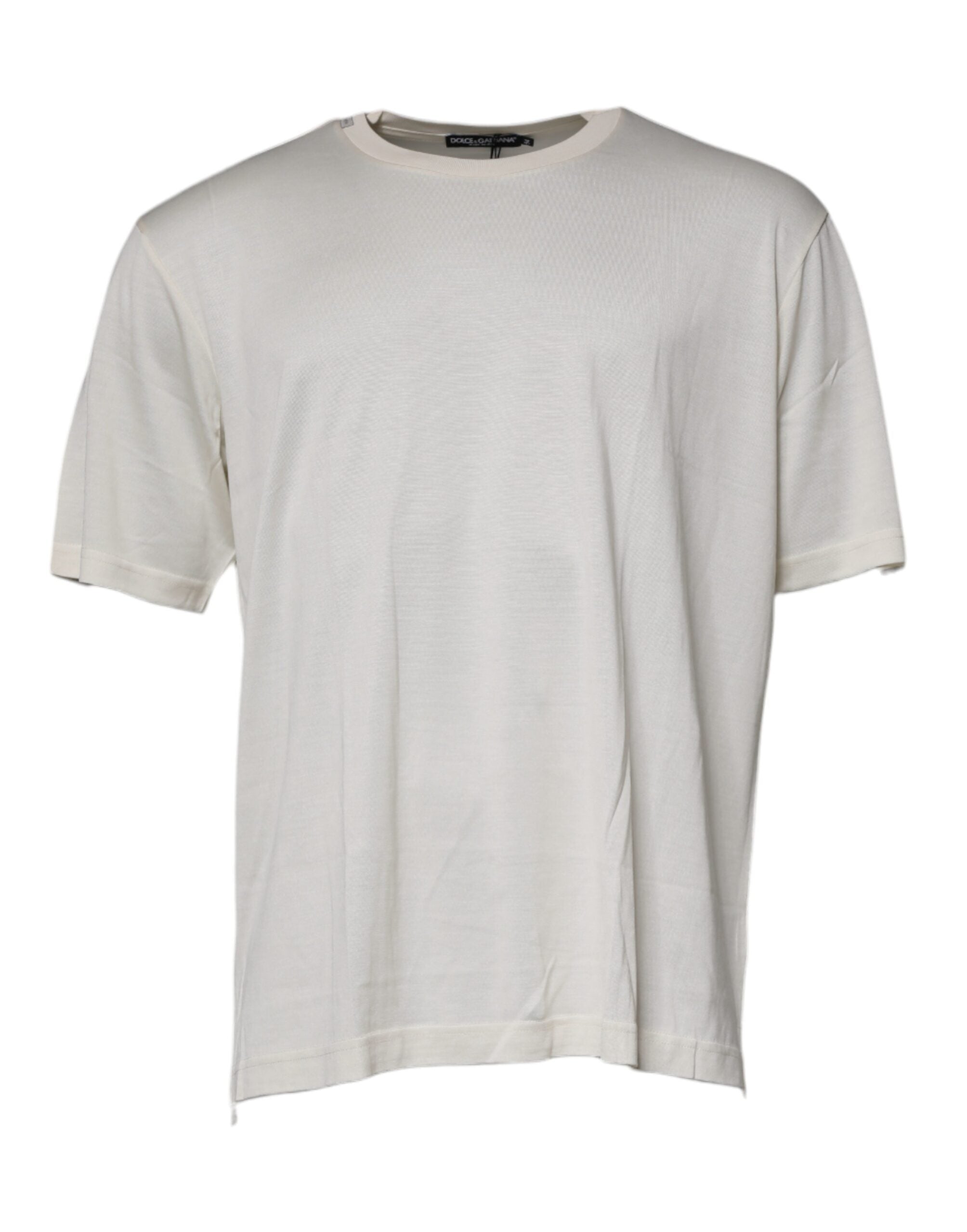 T-shirt en soie blanche à manches courtes de Dolce & Gabbana, col rond, élégant et léger, pour un style sophistiqué.