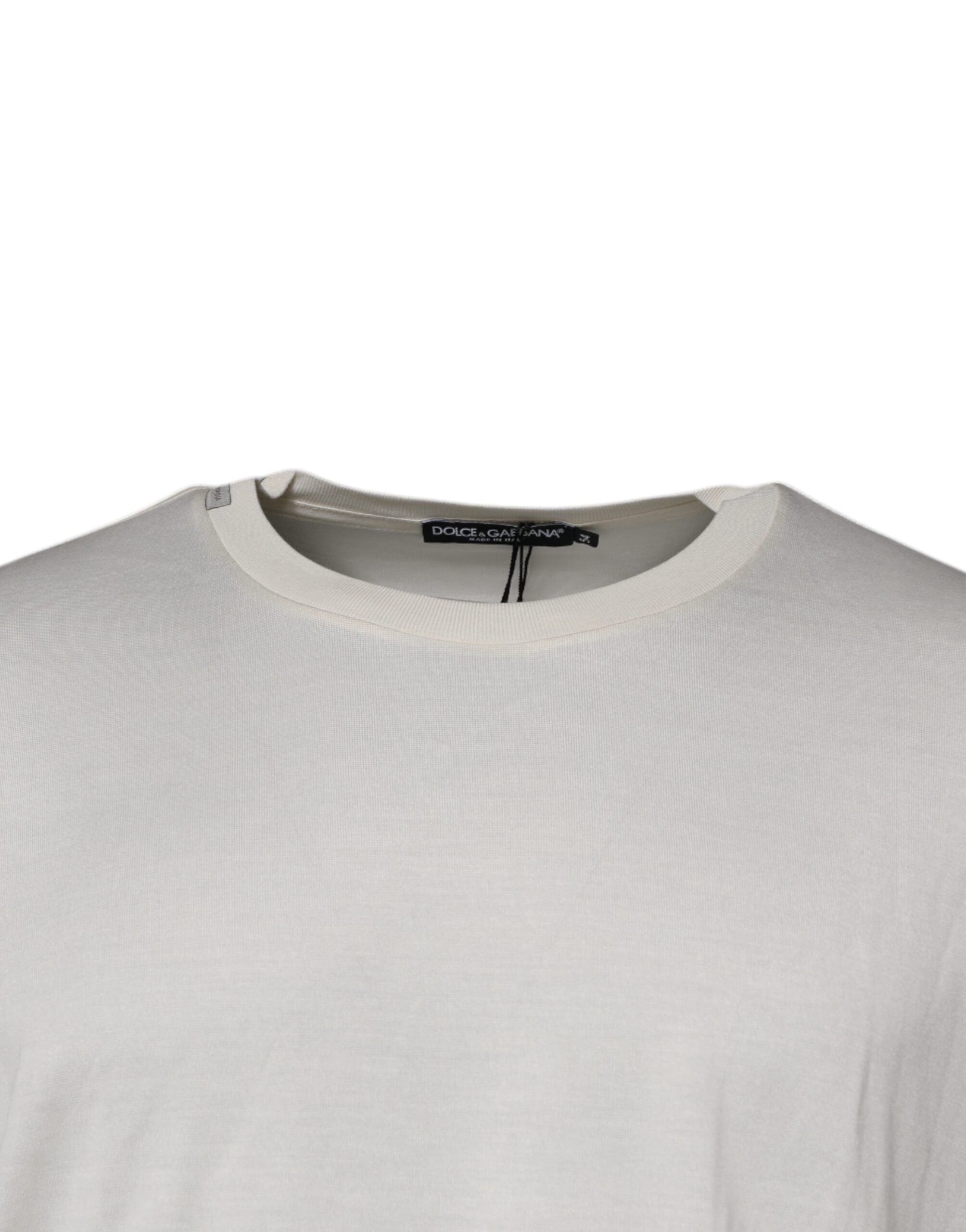 T-shirt Dolce & Gabbana en soie blanche à manches courtes et col rond, style élégant et confortable.