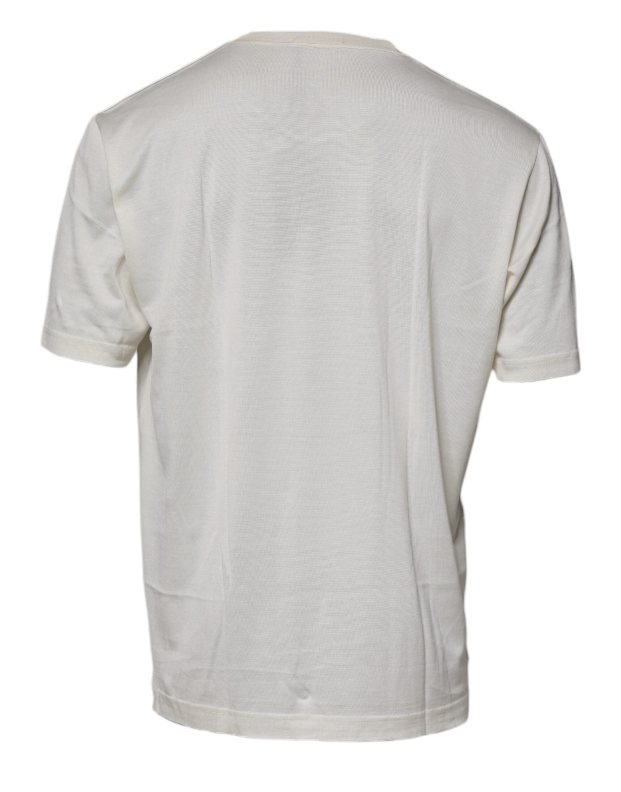 T-shirt à manches courtes en soie blanche Dolce & Gabbana, col rond, style élégant et léger.