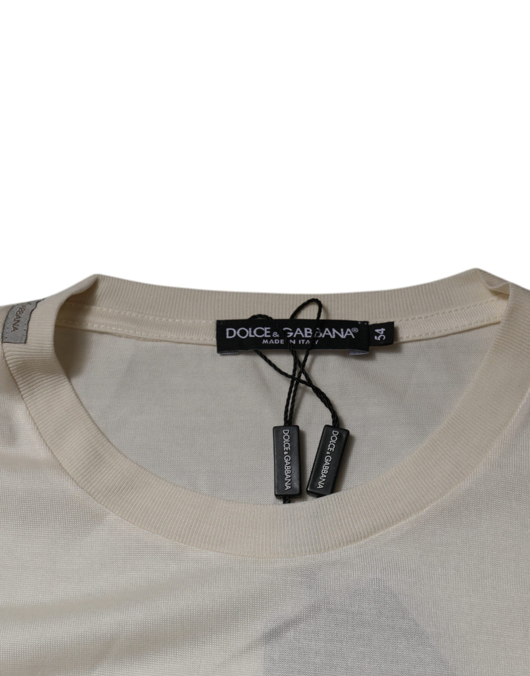 T-shirt en soie blanche Dolce & Gabbana à col rond et manches courtes, élégante et légère.