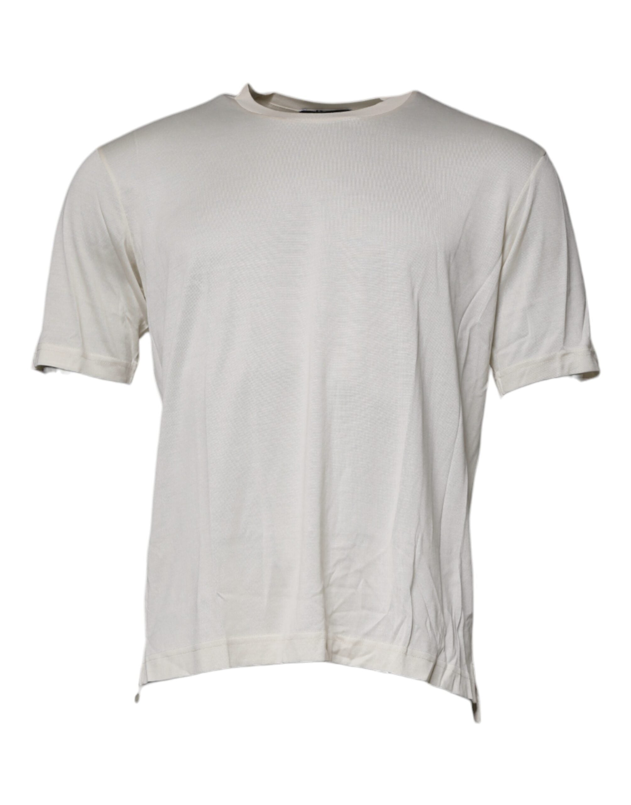 T-shirt en soie blanche Dolce & Gabbana à col rond et manches courtes, élégante et confortable, vue de face.