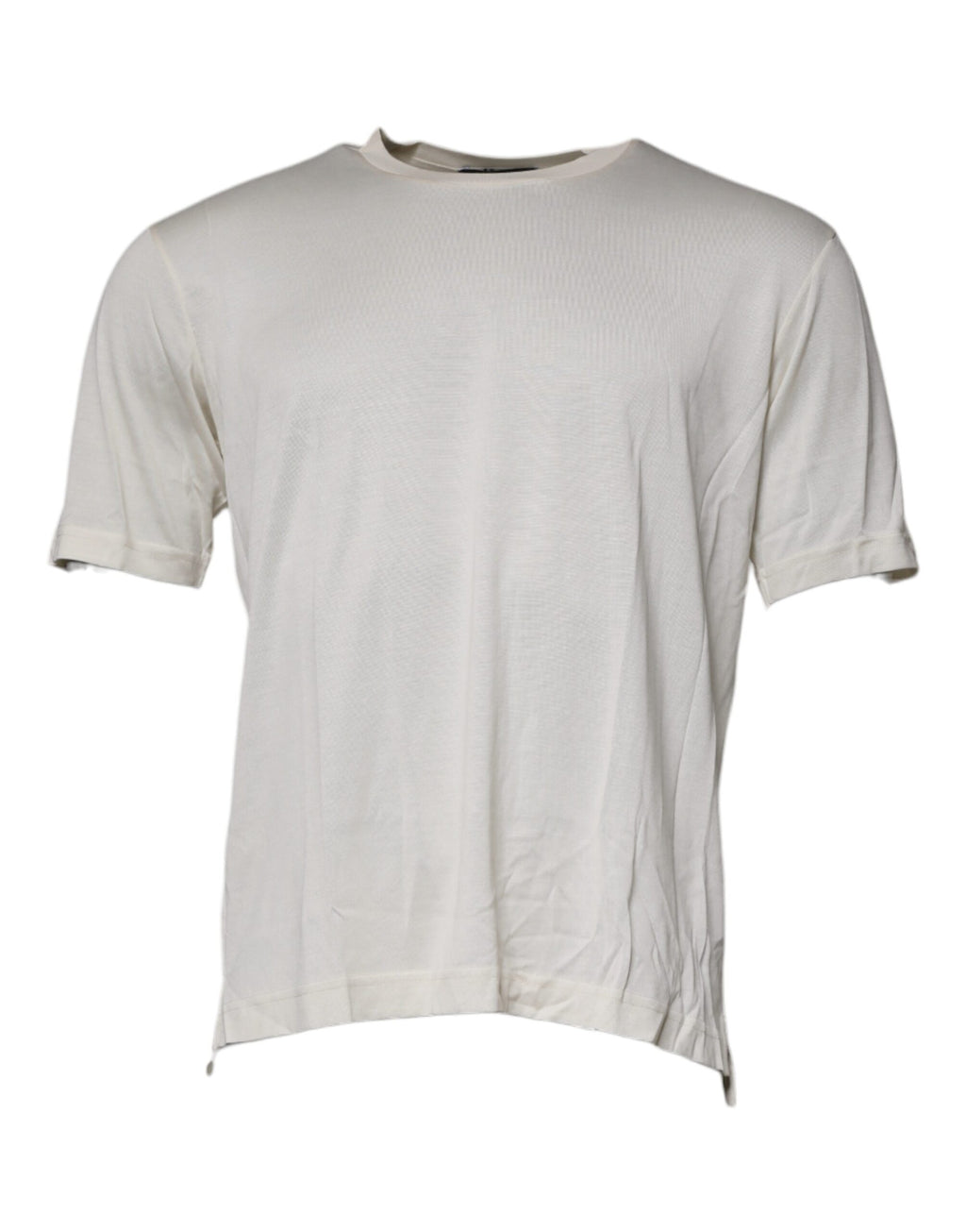 T-shirt à manches courtes en soie blanche Dolce & Gabbana avec col rond, élégante et légère, vue de face.