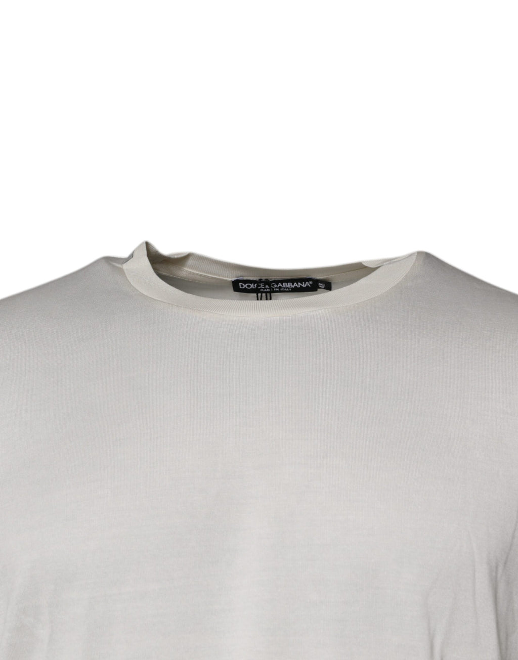 T-shirt à manches courtes en soie blanche Dolce & Gabbana avec col rond, élégance et confort pour un style sophistiqué.