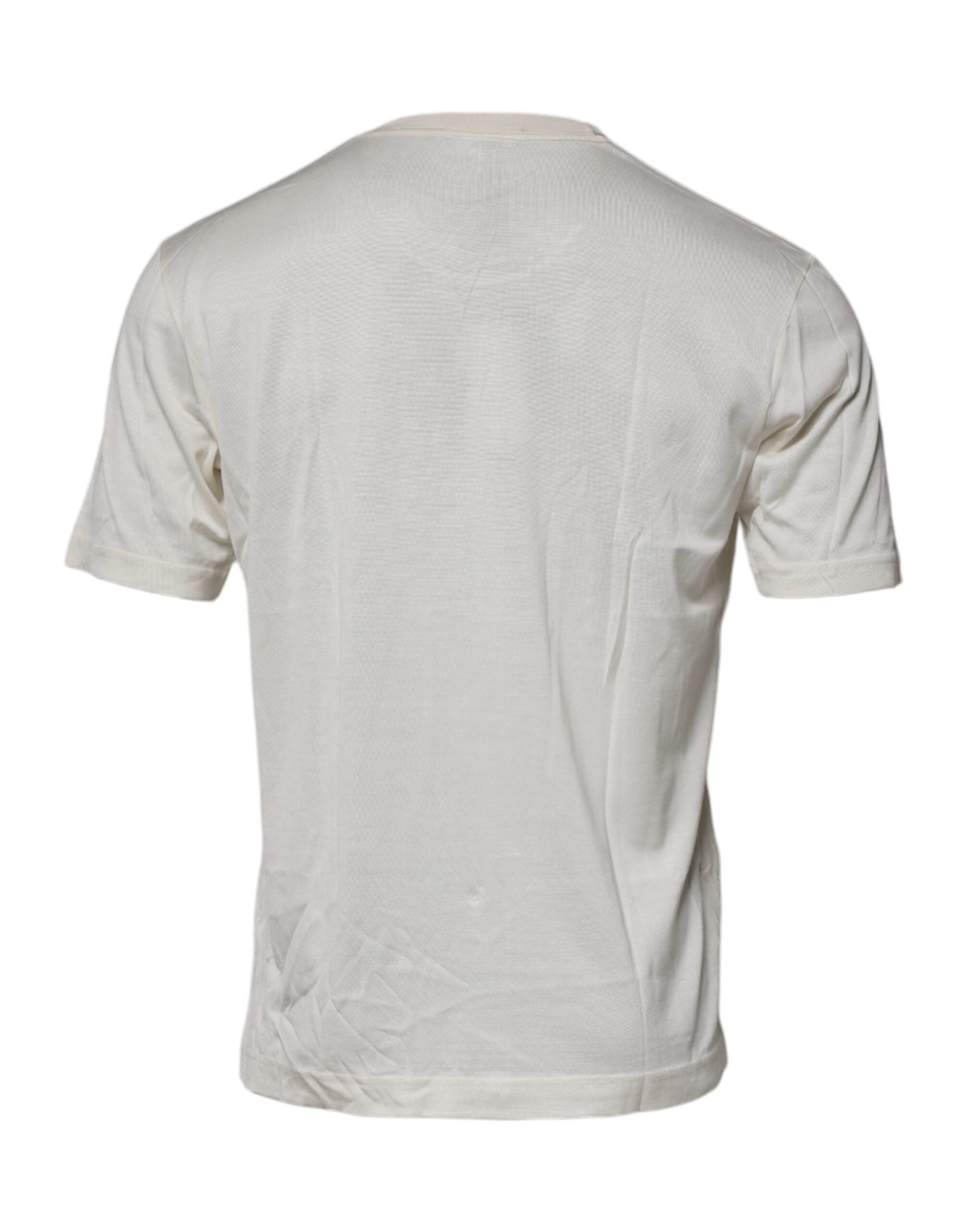 T-shirt en soie blanche à manches courtes Dolce & Gabbana, col rond, style élégant et léger.