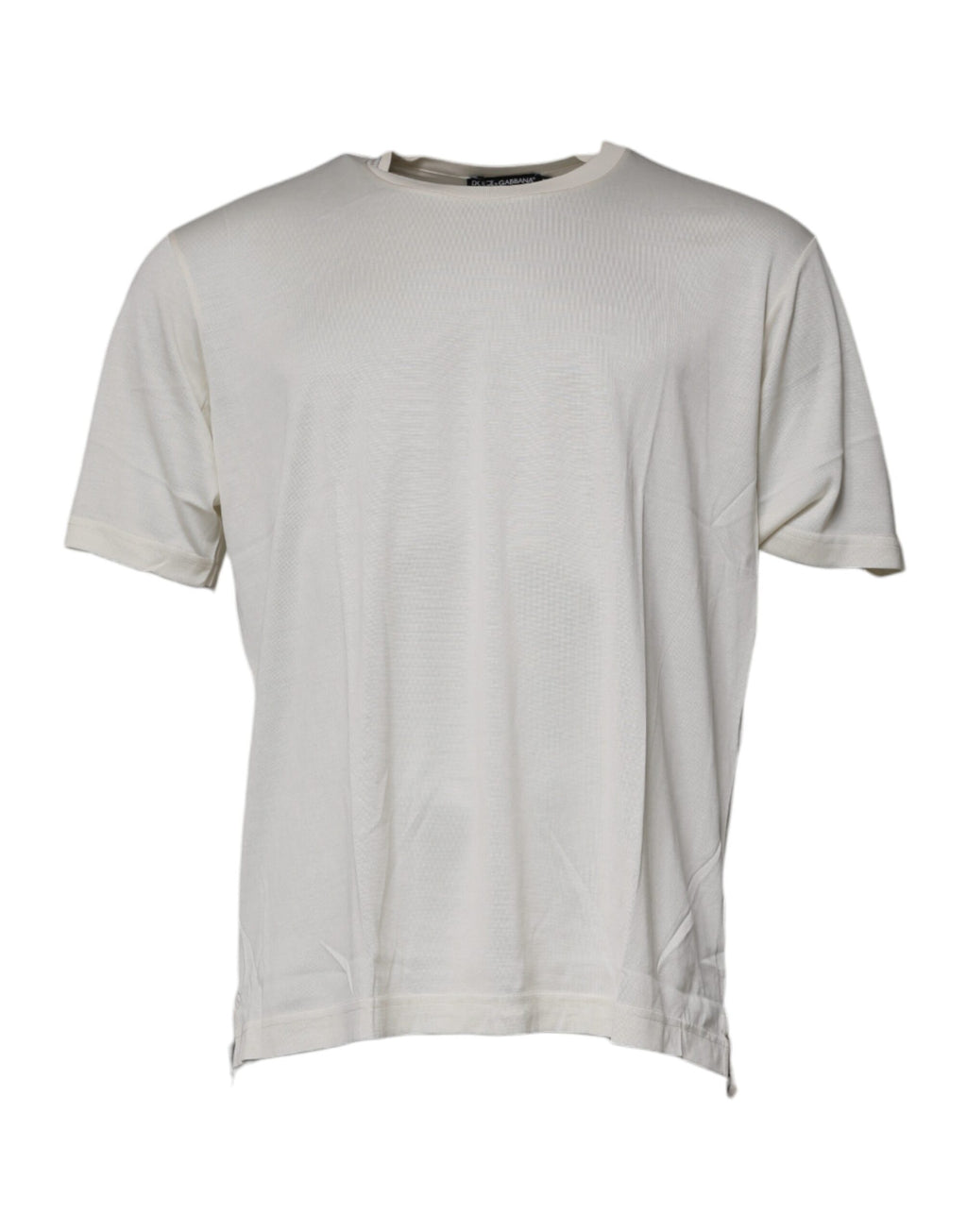 T-shirt à manches courtes blanc cassé de Dolce & Gabbana avec col rond, vue de face.