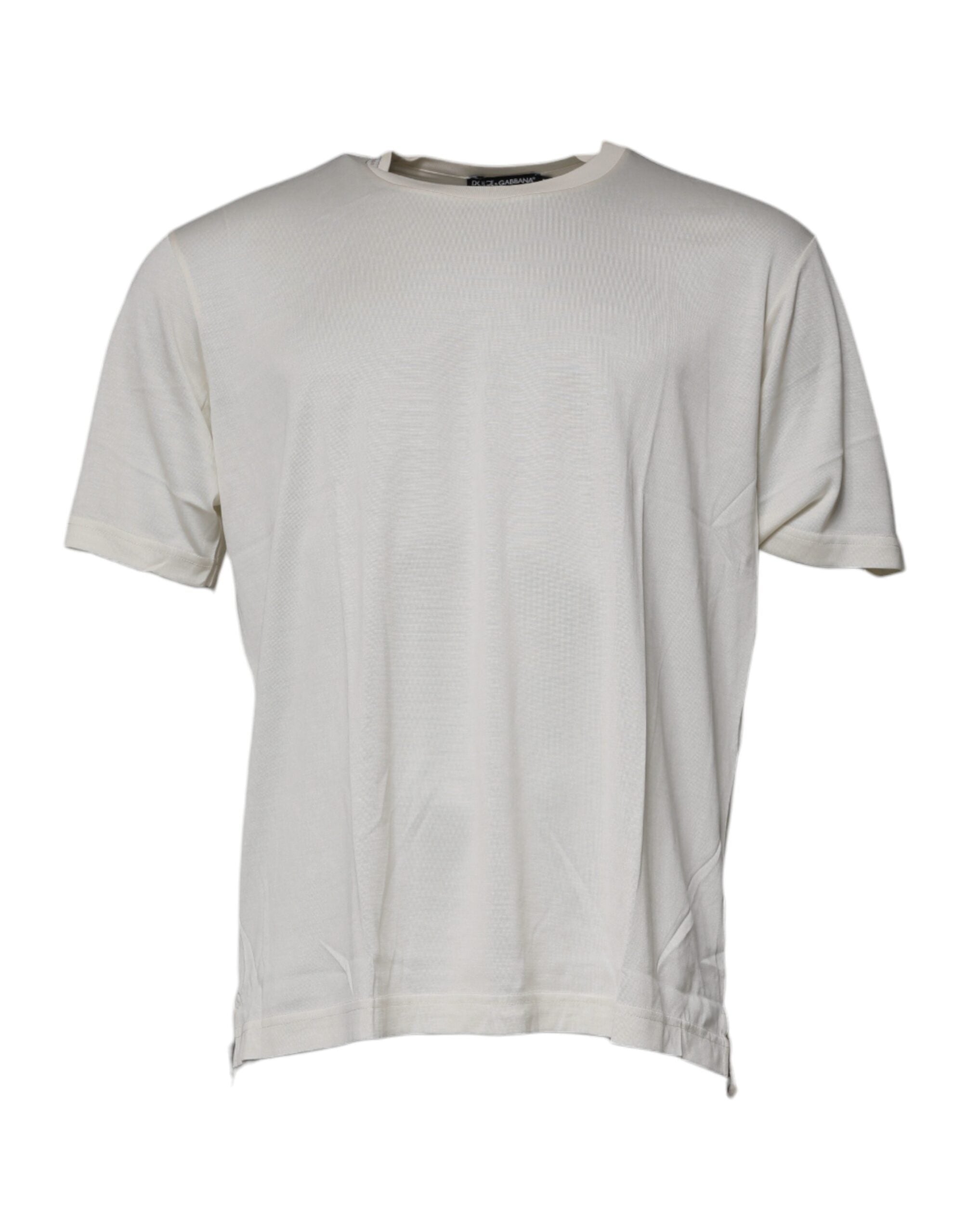 T-shirt à manches courtes blanc cassé de Dolce & Gabbana avec col rond, vue de face.