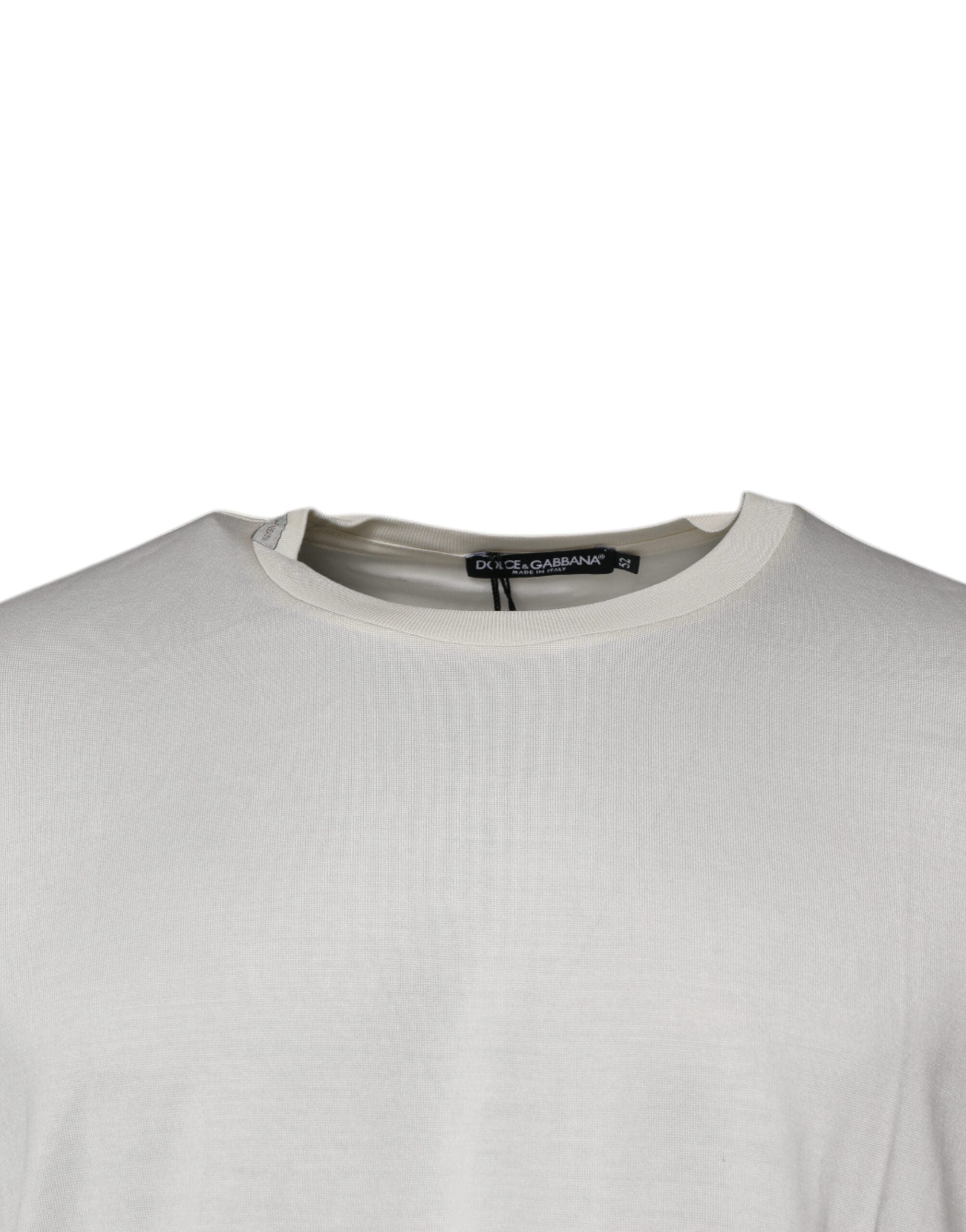 T-shirt à manches courtes blanc cassé Dolce & Gabbana avec col rond, vue de face.