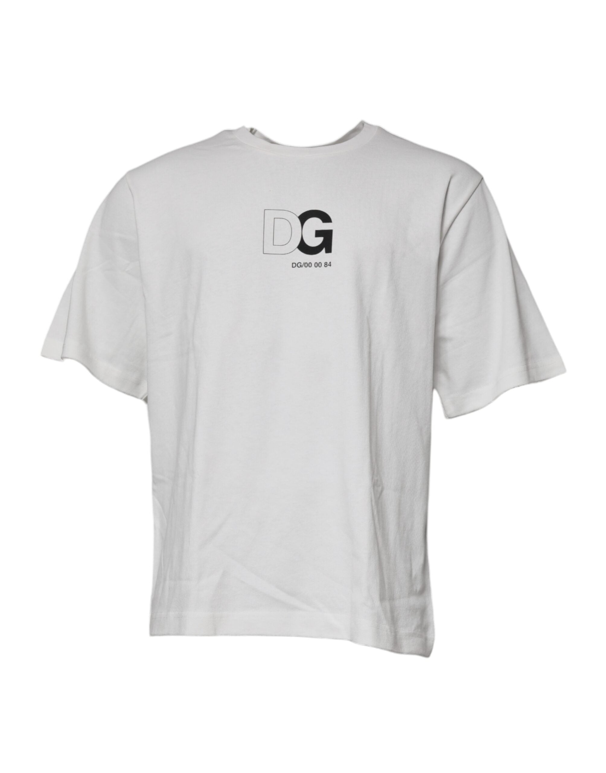 T-shirt blanc Dolce & Gabbana à logo DG, col ras du cou, manches courtes, tissu doux et élégant.