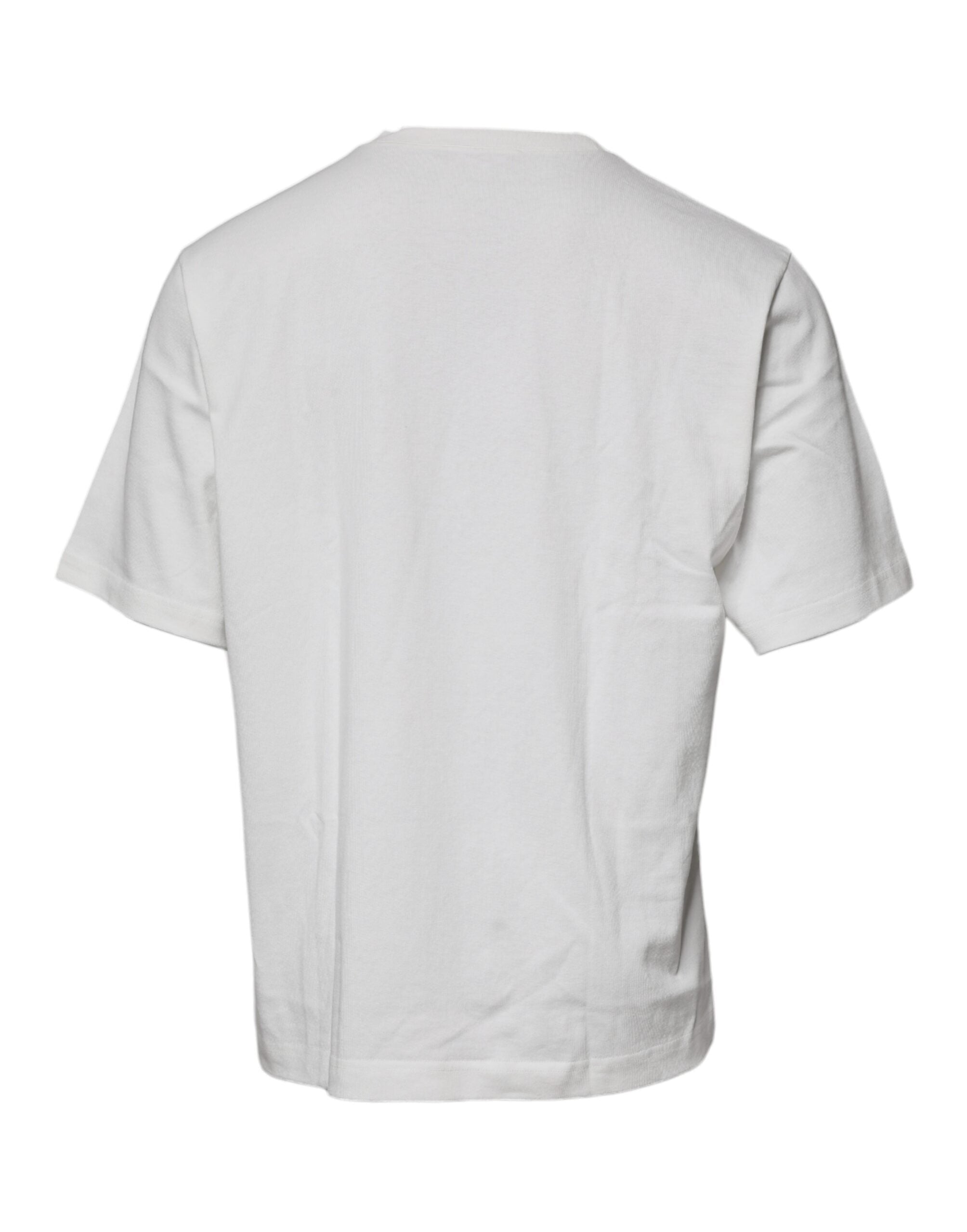 T-shirt à manches courtes blanc Dolce & Gabbana avec logo DG sur la poitrine, col ras du cou, style décontracté.