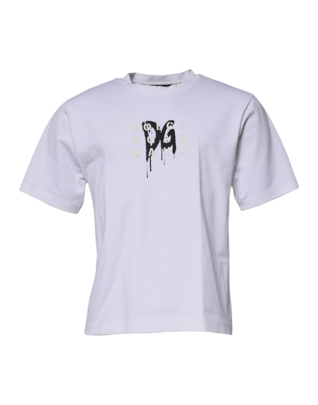 T-shirt à manches courtes blanc Dolce & Gabbana avec logo DG sur la poitrine, col ras du cou, style décontracté.