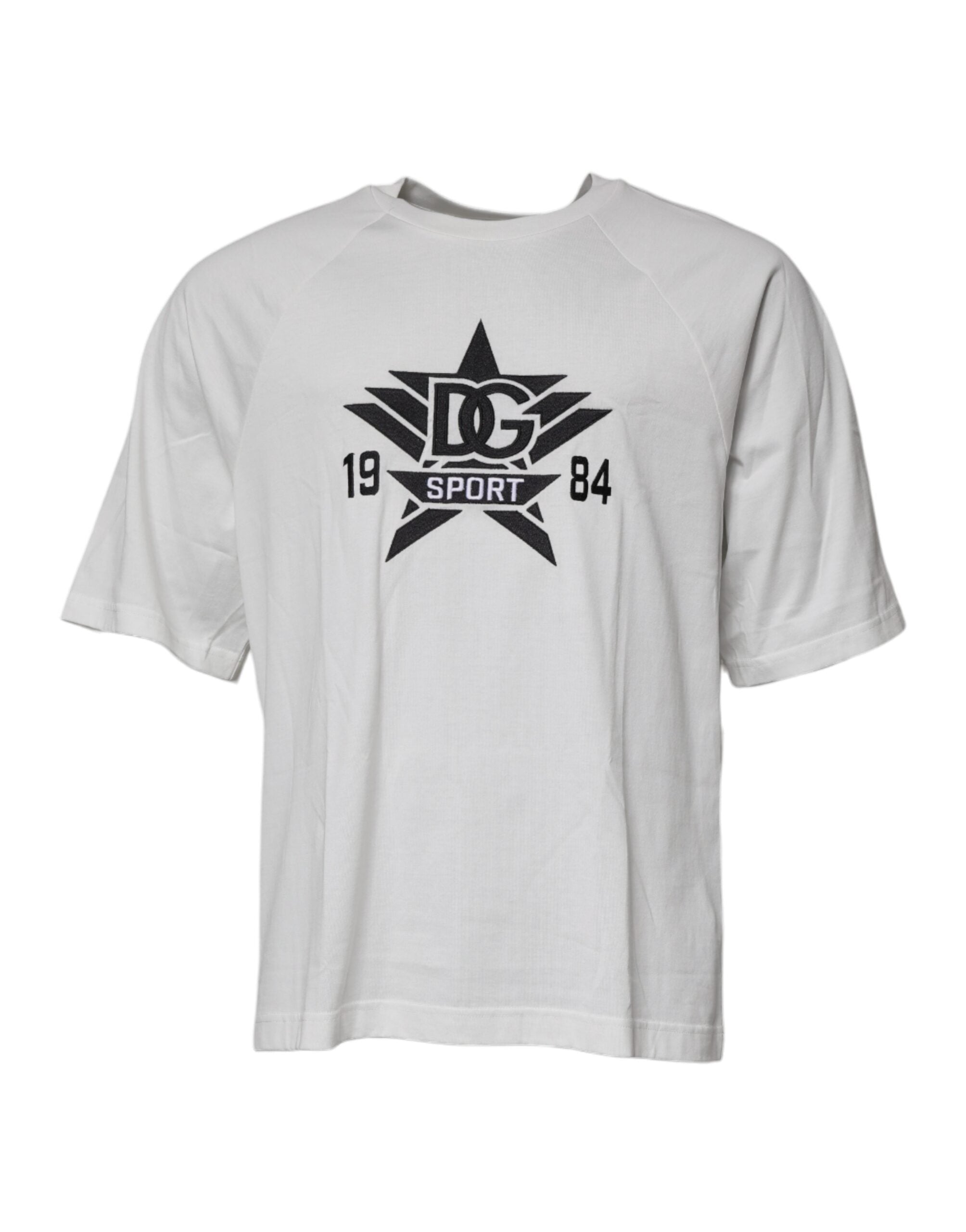 T-shirt blanc Dolce & Gabbana DG Sport à col rond et manches courtes, vue de face, tissu léger et style décontracté.