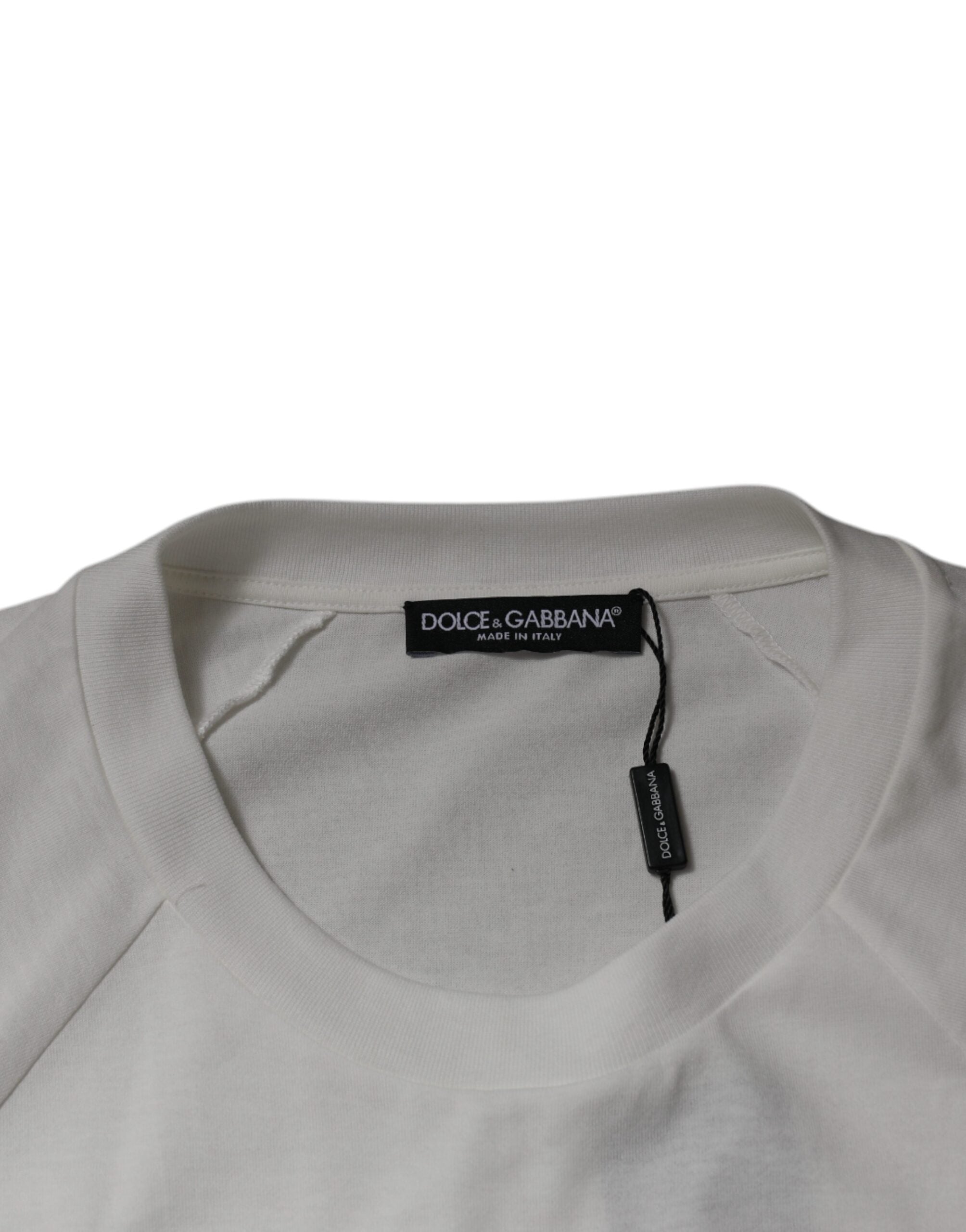 T-shirt à manches courtes blanc Dolce & Gabbana DG Sport avec col ras du cou, vue de face.